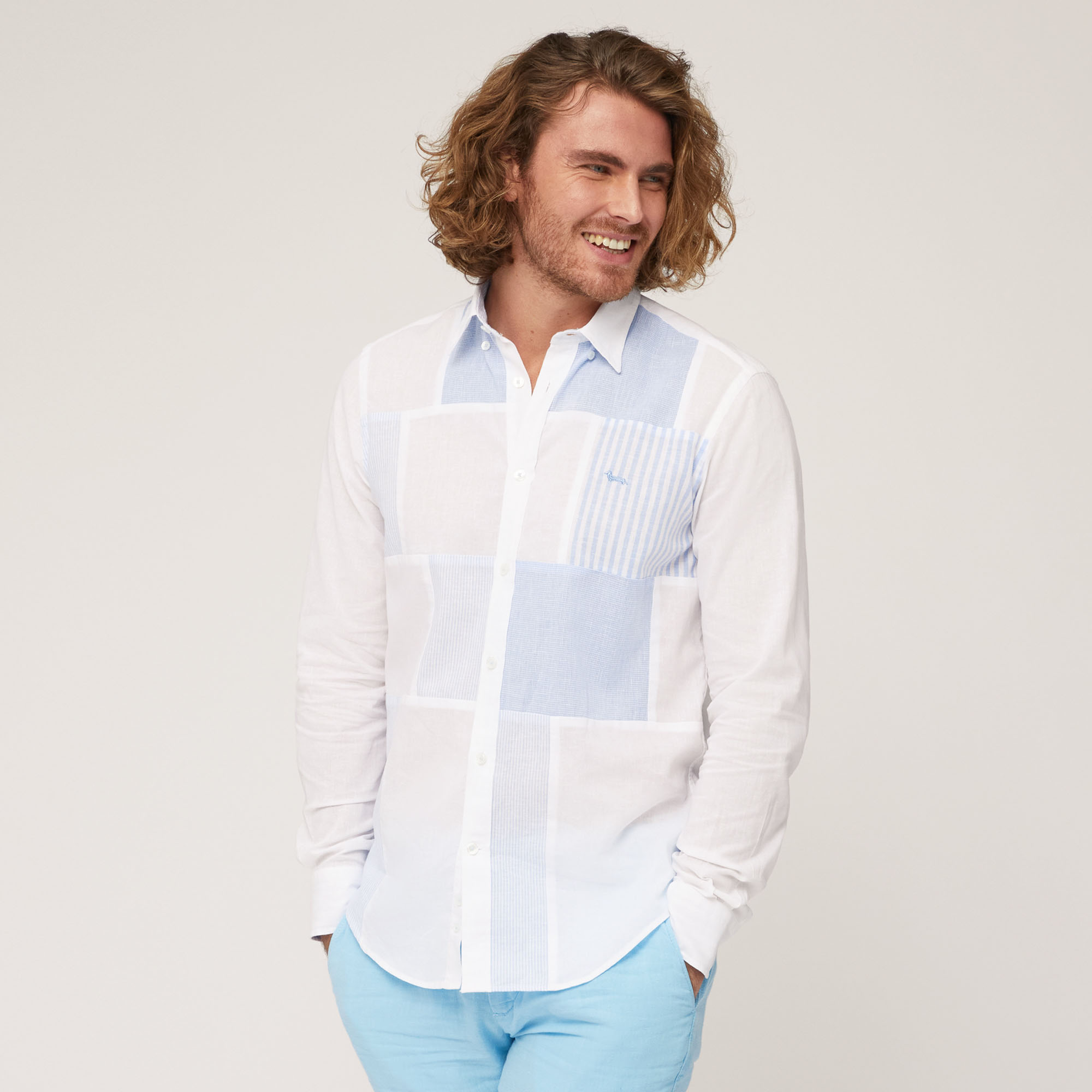 Camisa de lino y algodón con patchwork