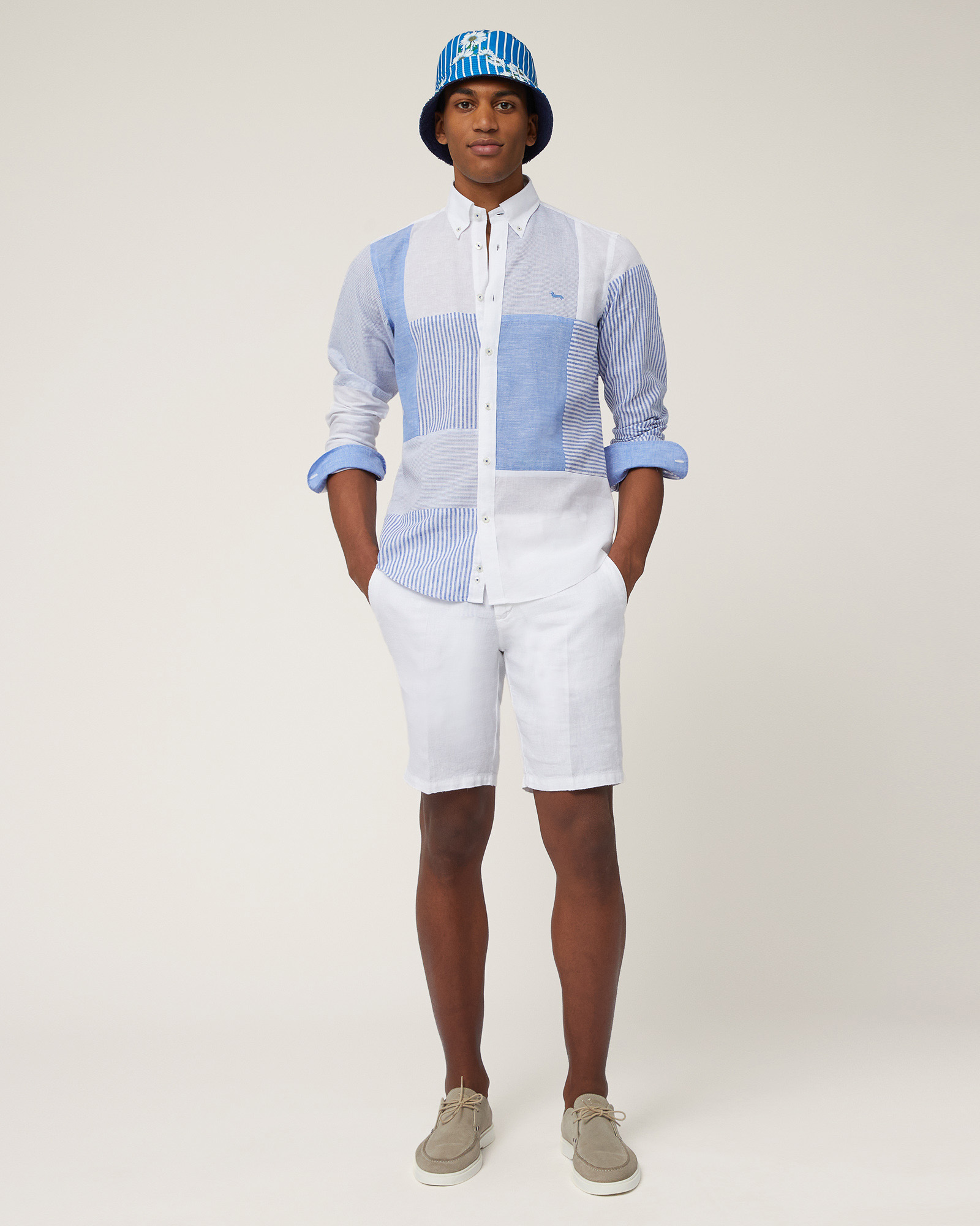 Linen Blend Patchwork Shirt, Light Blue, large image number 3