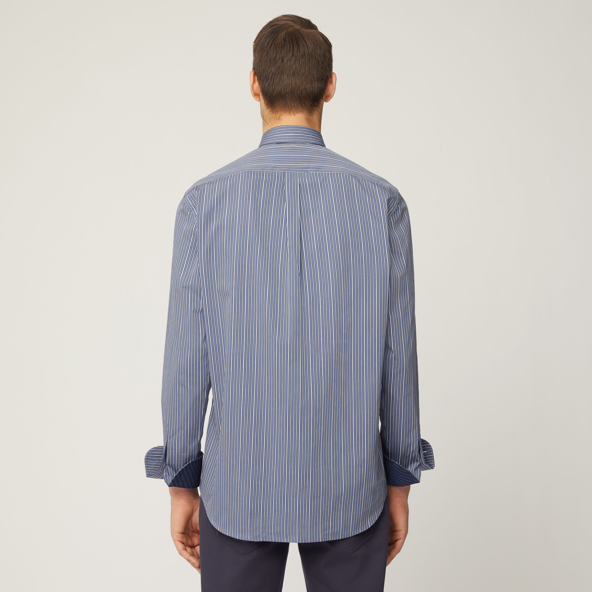 Camicia In Cotone A Righe Verticali Tono Su Tono, Blu, large image number 1