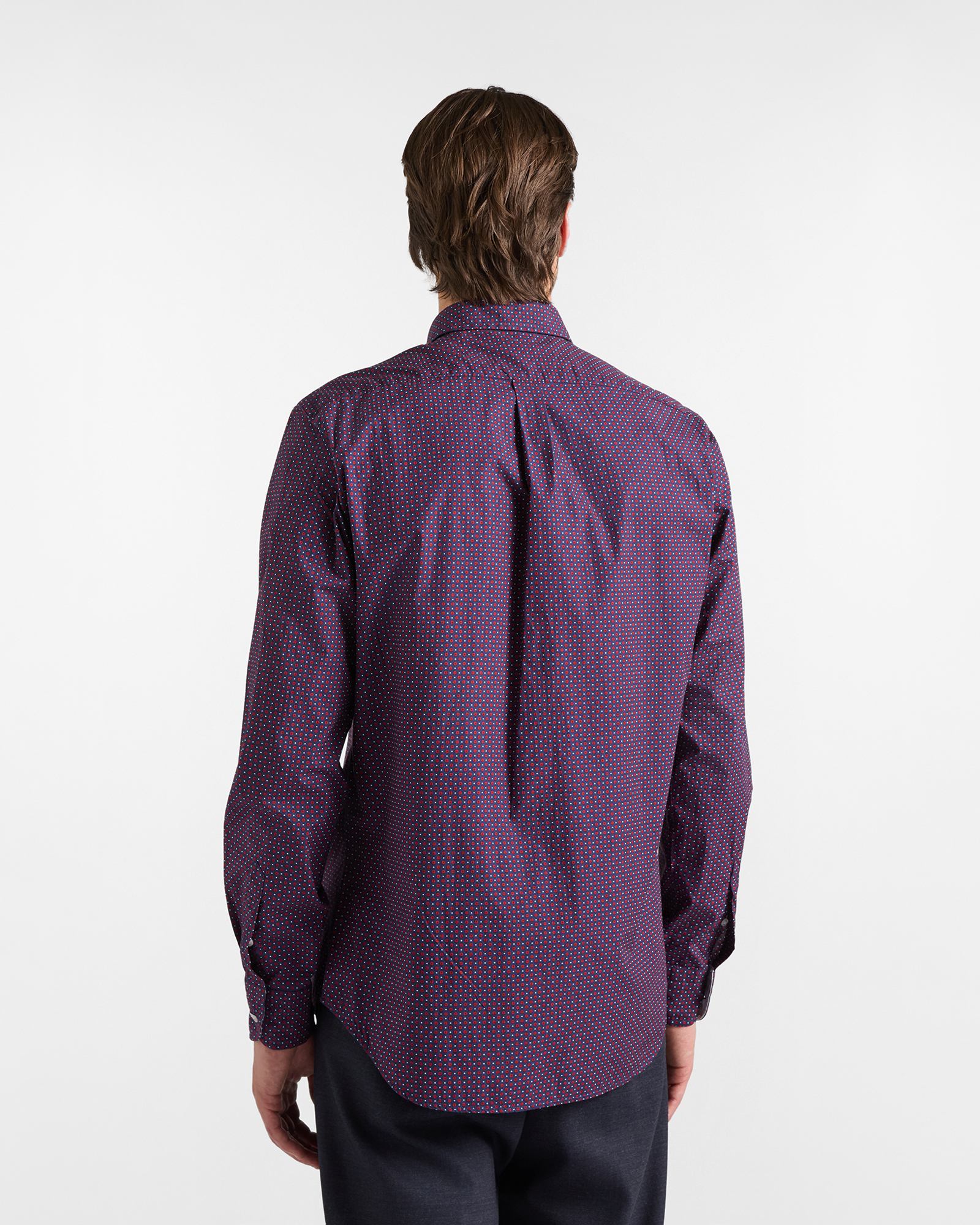 Men's regular-fit red poplin shirt with geometric micro-print, RED, large image number 2