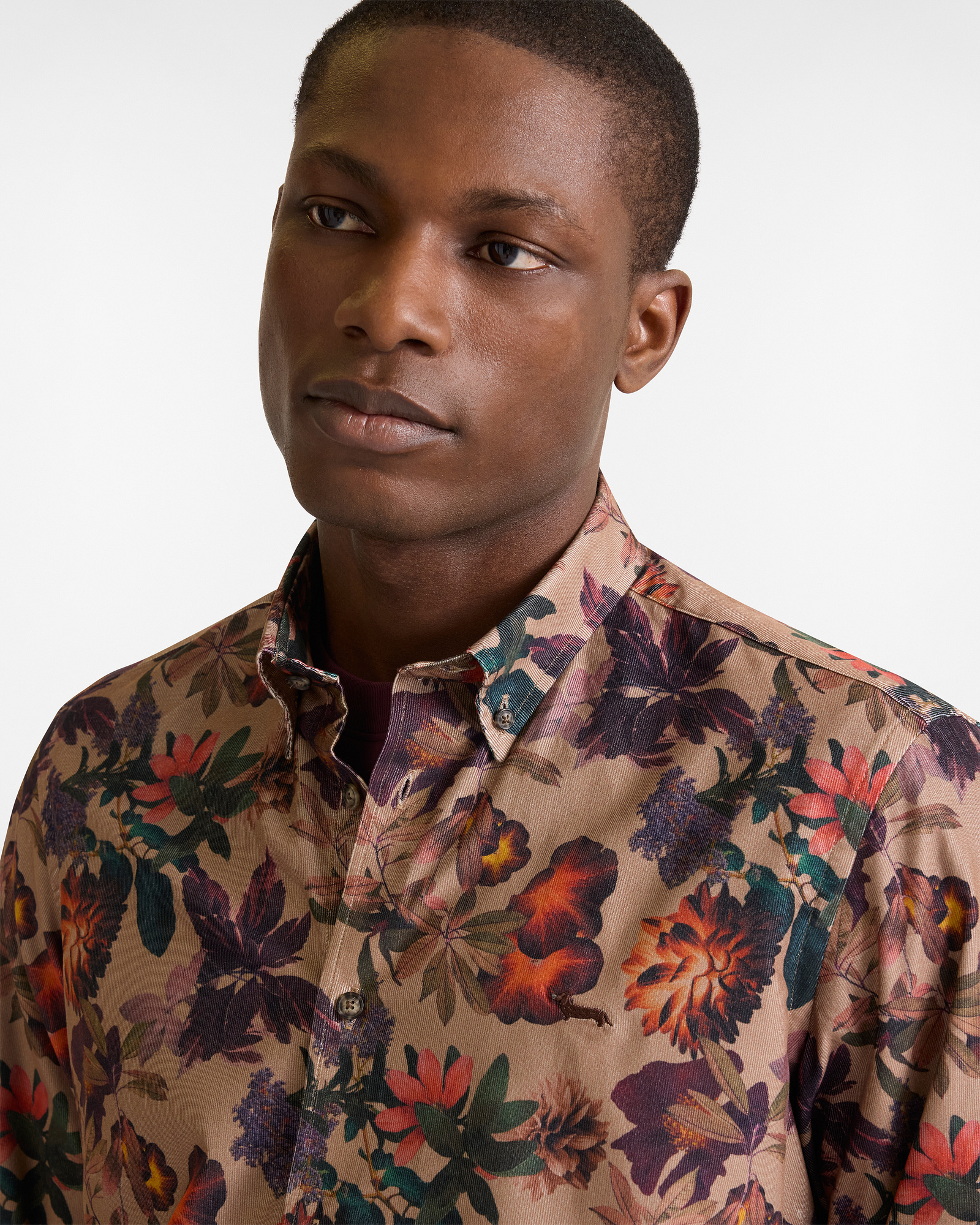 Velvet Shirt with Floral Design, Beige, large image number 2