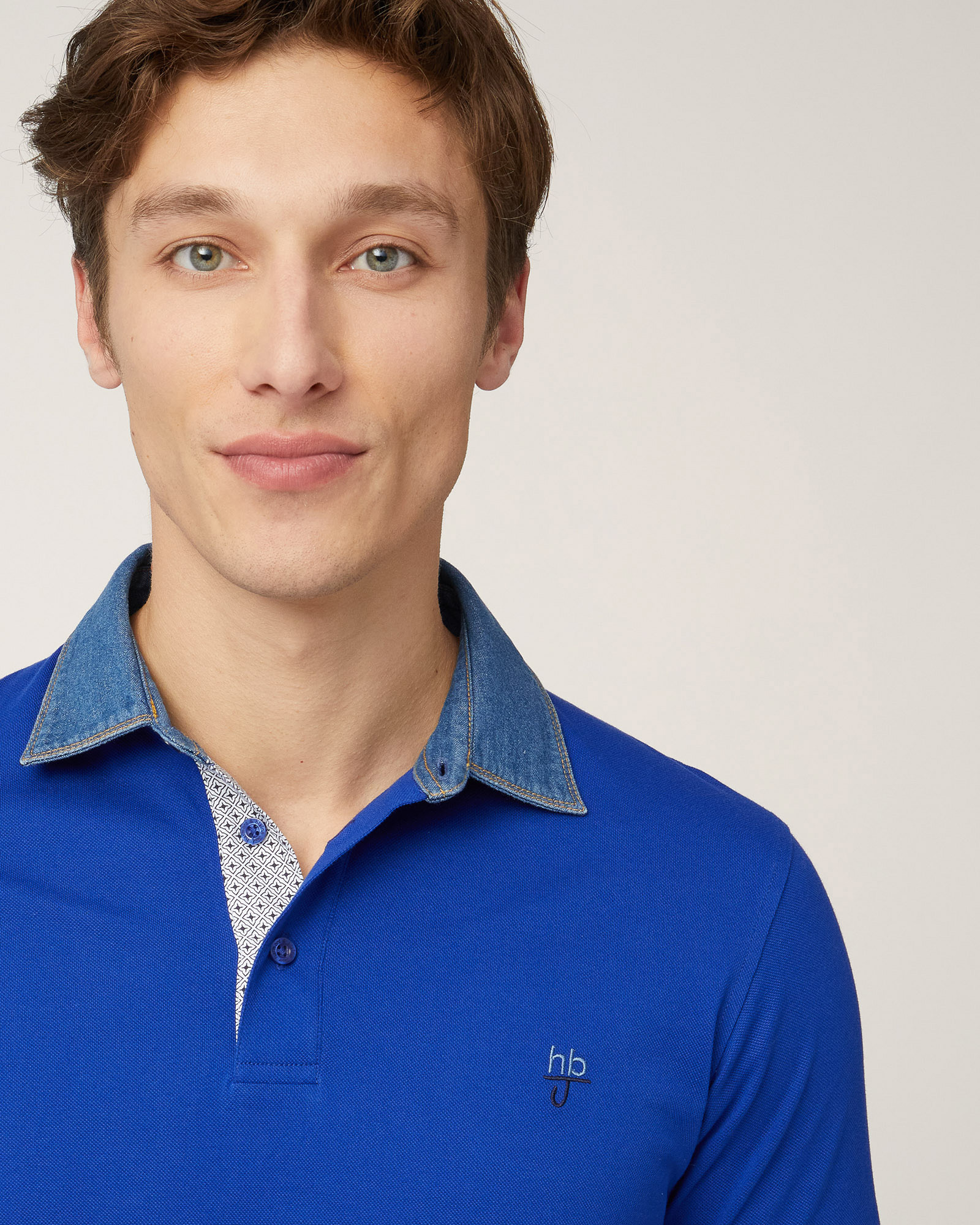 Polo-Shirt with Denim Collar, Electric Blue, large image number 2