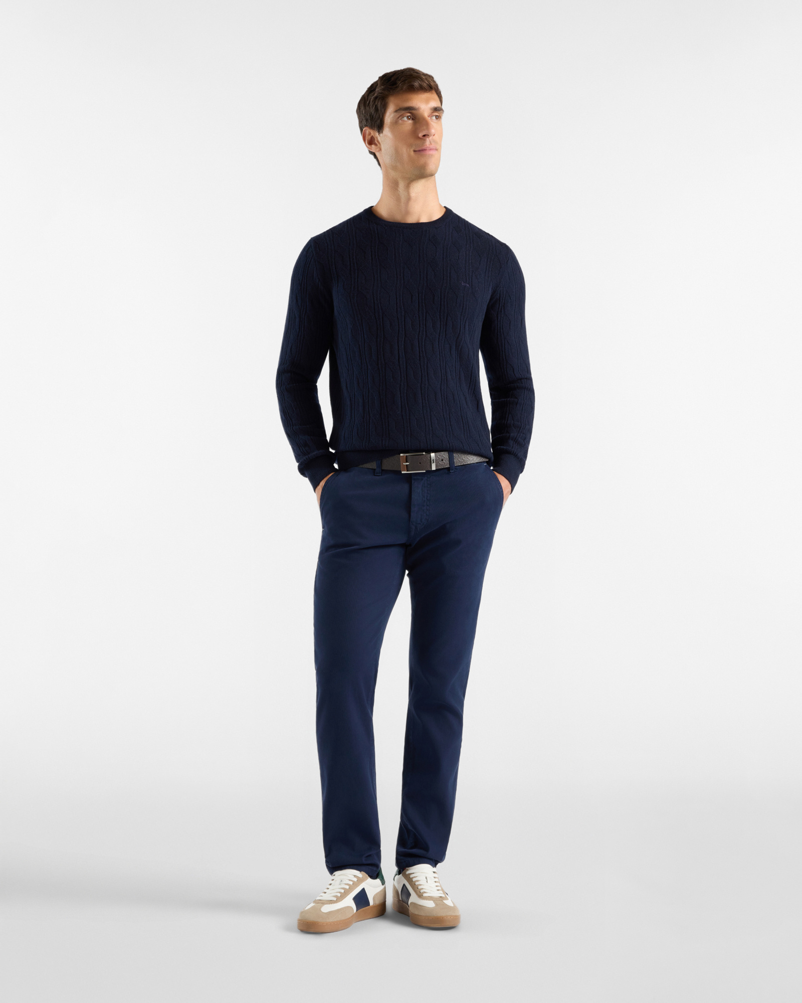 Men&rsquo;s narrow-fit dark  stretch cotton 5-pocket trousers Made in Italy, NAVY BLUE, large image number 3