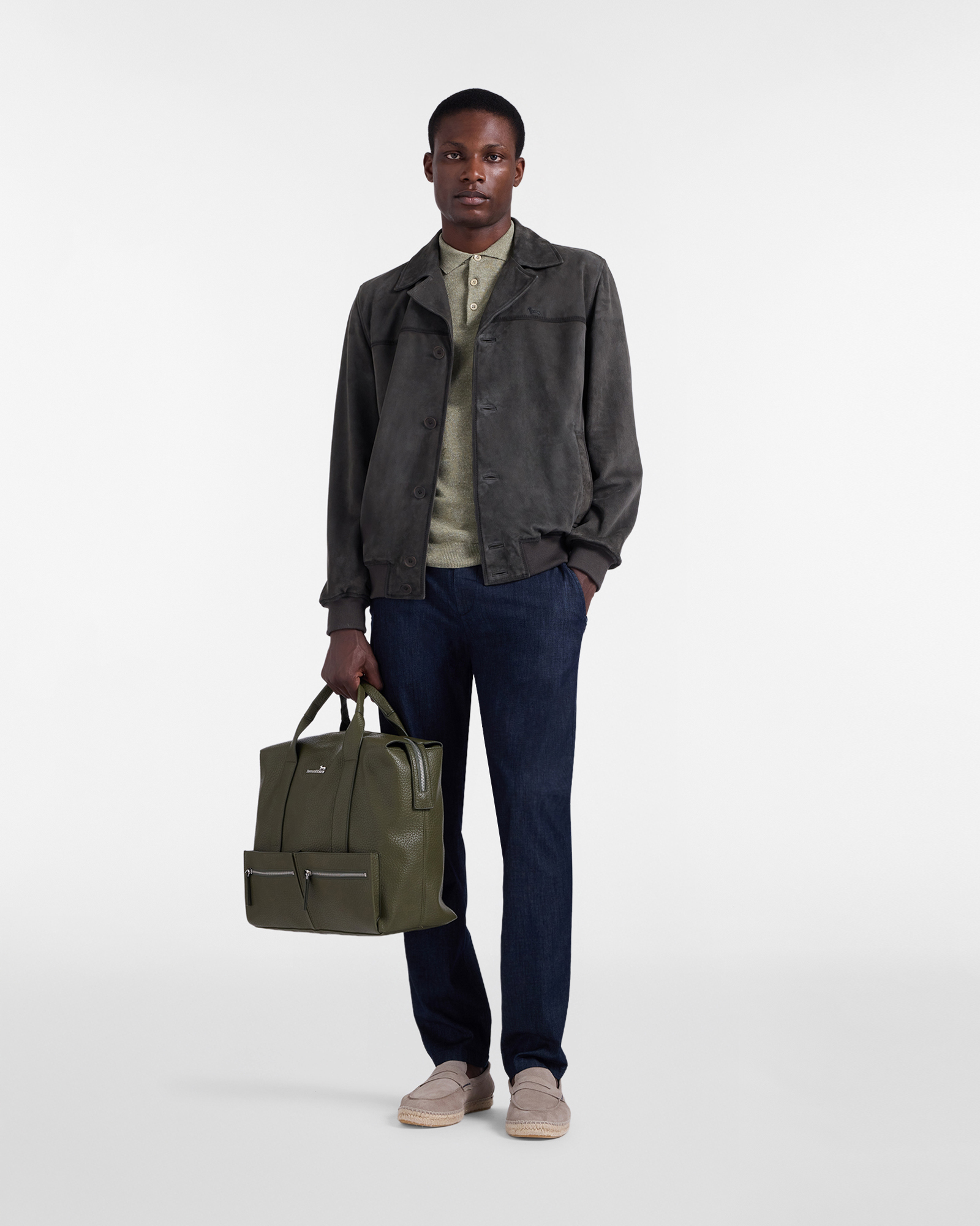 Cazadora b&oacute;mber de ante con solapas y botones, Verde, large image number 3