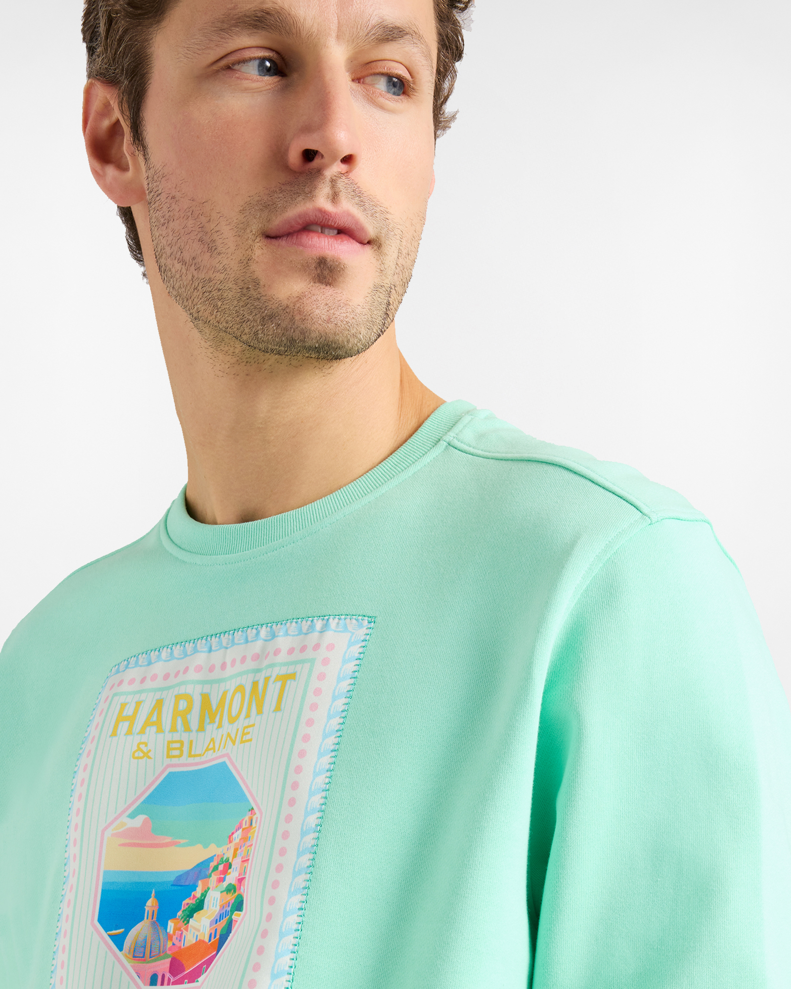  Harmont&blaine Harmont&blaine - Sweat-shirt Homme De La Collection Capsule Postcard En Coton, Homme, Vert, Taille: S 