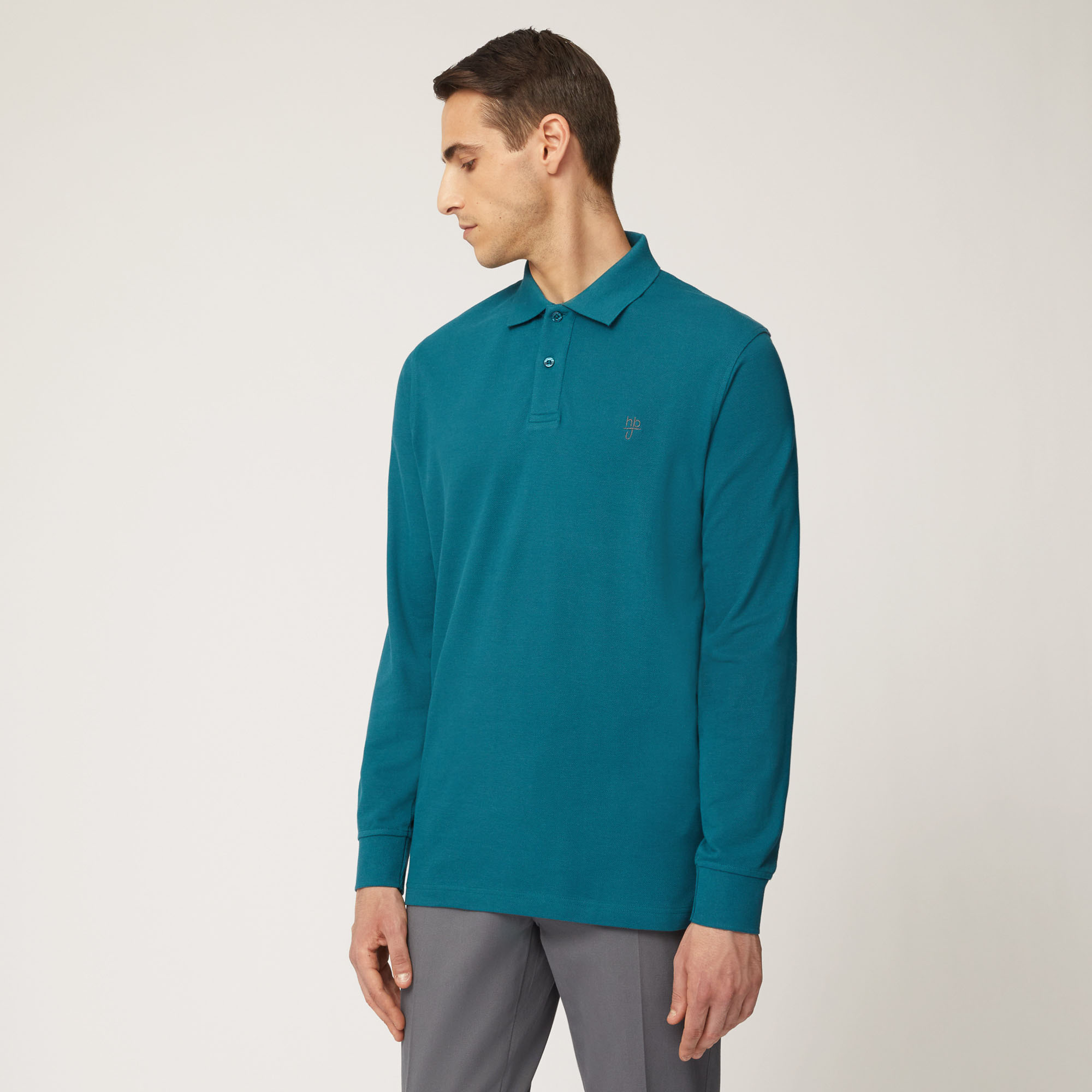 Polo A Maniche Lunghe Regular Fit, Verde Petrolio, large image number 0