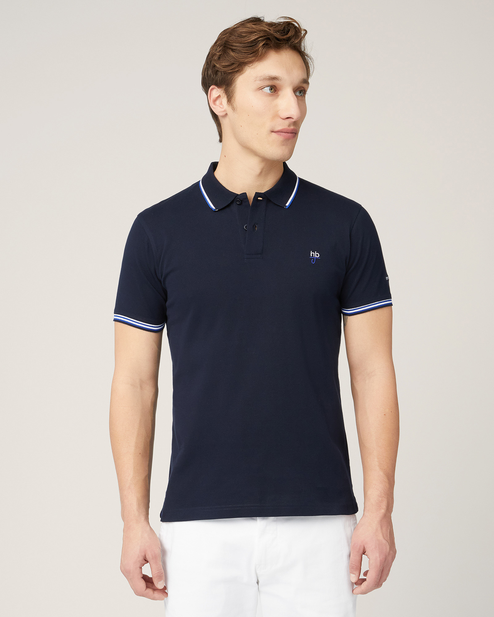 Polo Con Righini A Contrasto, Blu Scuro, large
