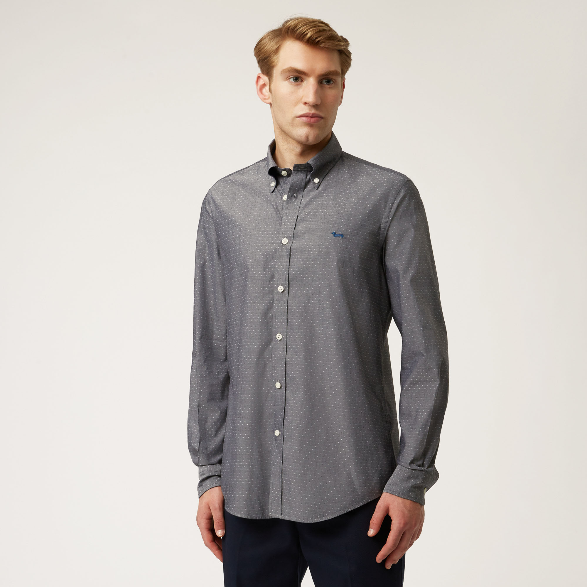 Camicia Con Micro Motivo All-Over E Contrasti Interni, Blu Navy, large image number 0