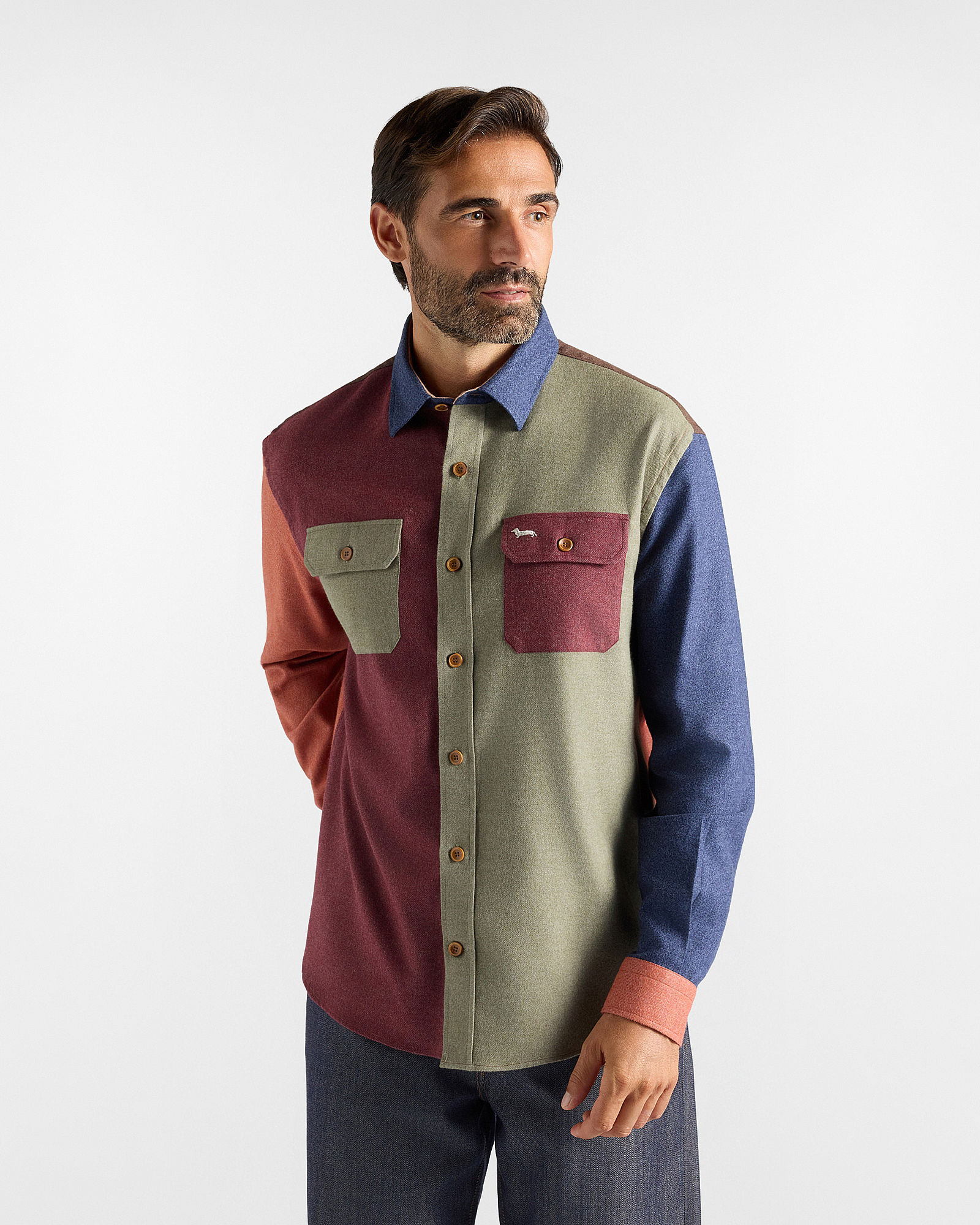 Men&rsquo;s Piazzetta oversized patchwork shirt in multicoloured pure cotton flannel