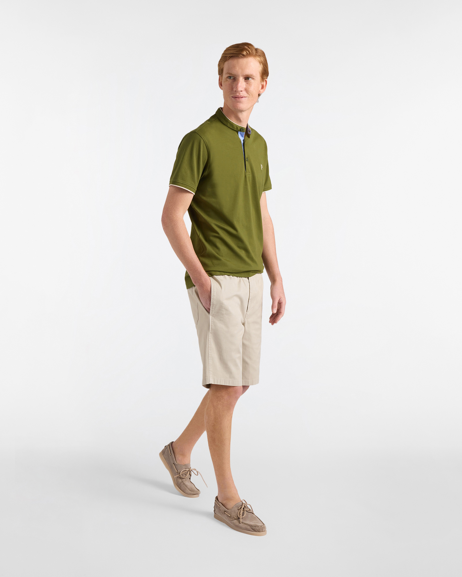 Polo uomo slim fit collo coreano, Verde militare, large image number 3