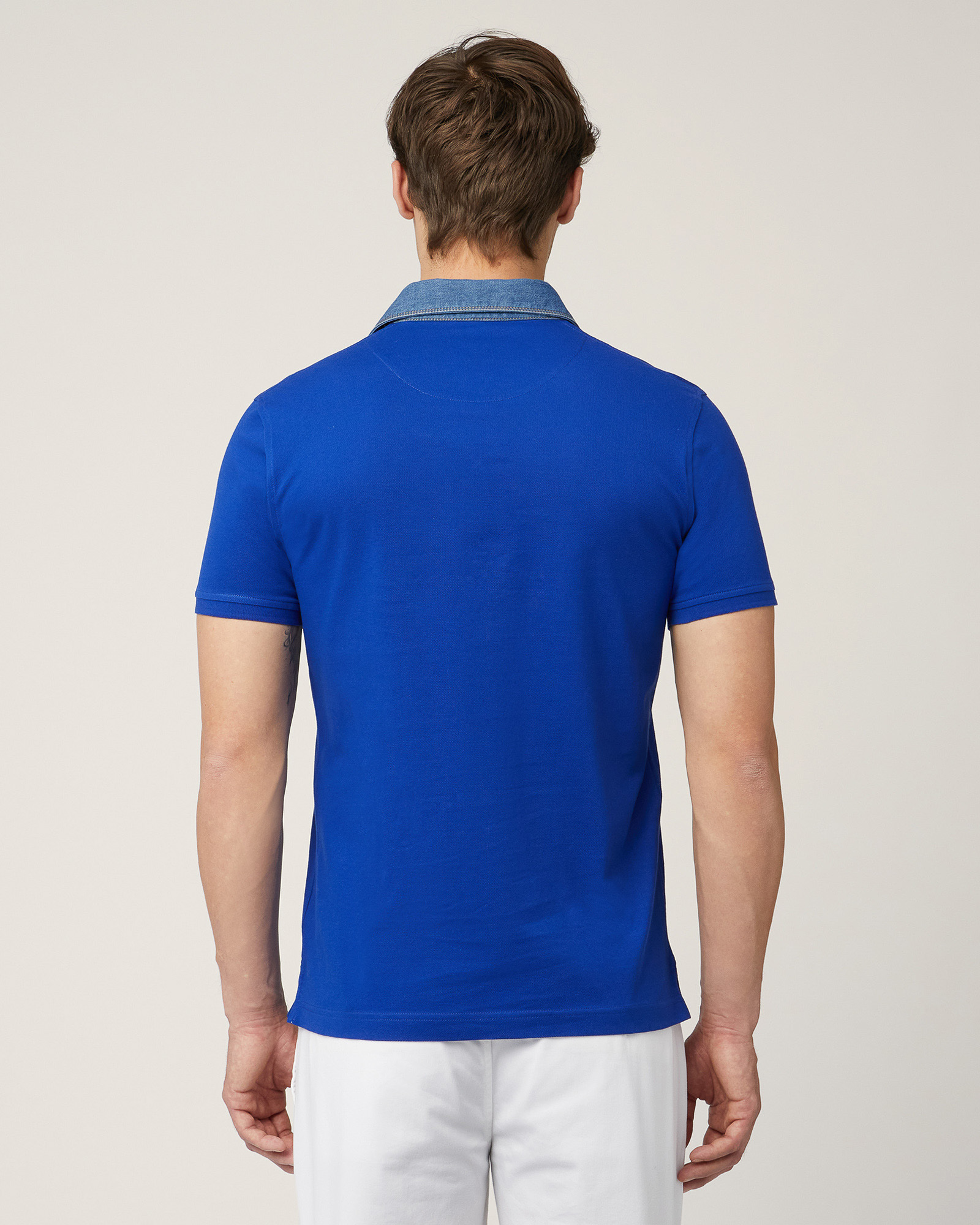 Polo-Shirt with Denim Collar, Electric Blue, large image number 1