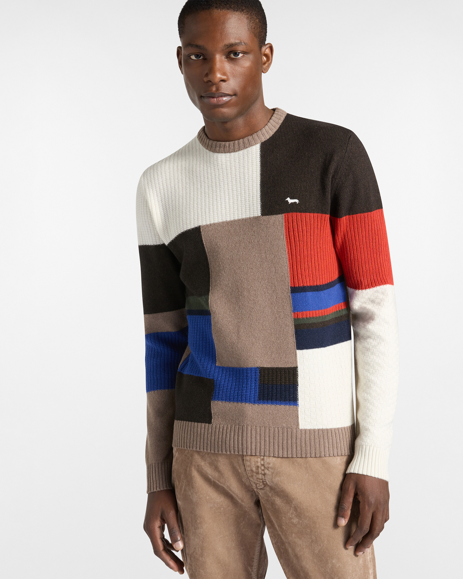 Pullover Rundhals Colorblock, Lederbraun, large image number 0