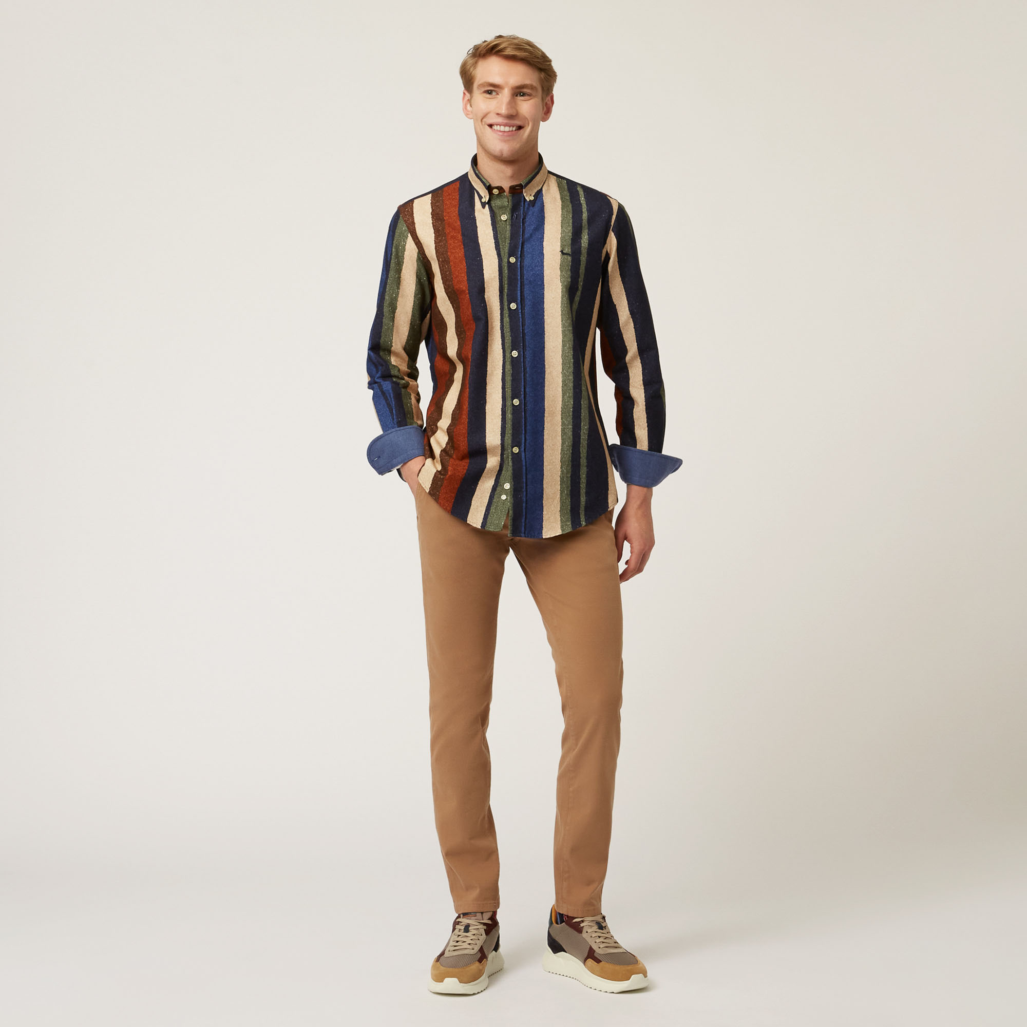 Camisa De Algod&oacute;n A Rayas, Azul, large image number 3