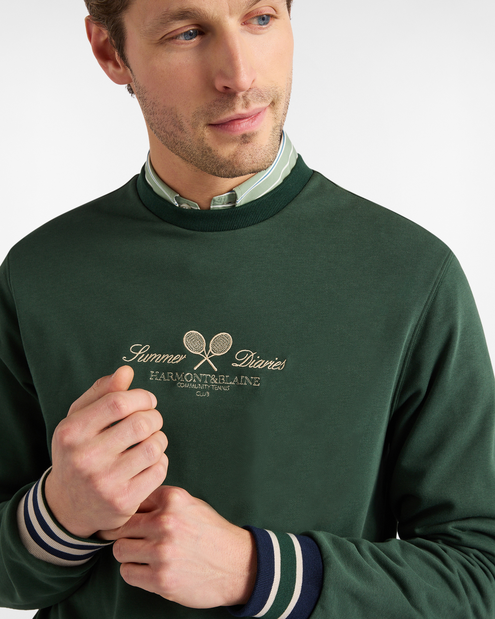 Sudadera con bordado y detalles a rayas., Verde, large image number 2