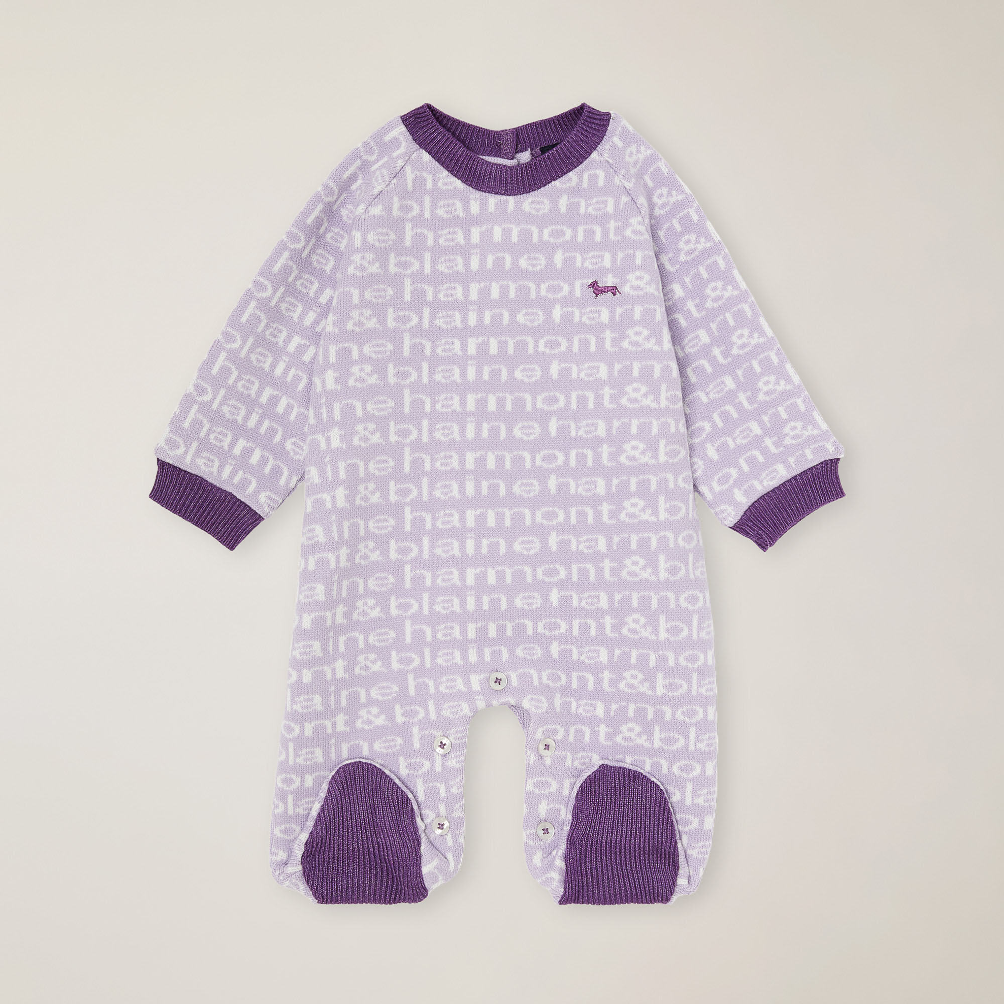 Knitted romper with logo inlay, Lilac, large image number 0