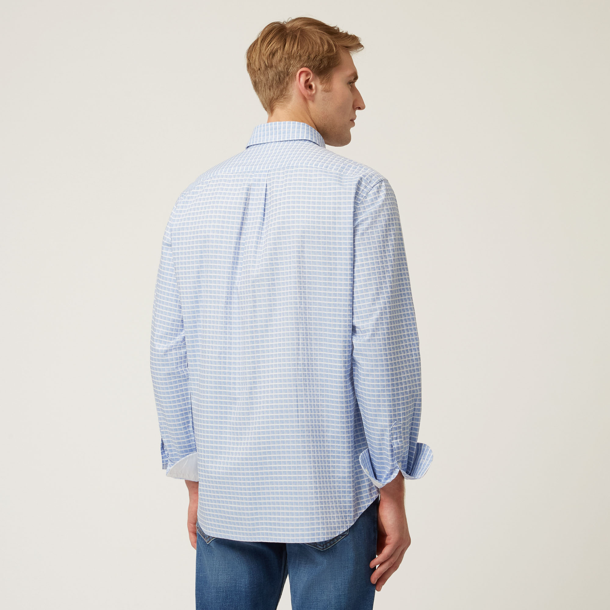 Camicia A Quadretti In Cotone E Lyocell, Azzurro, large image number 1