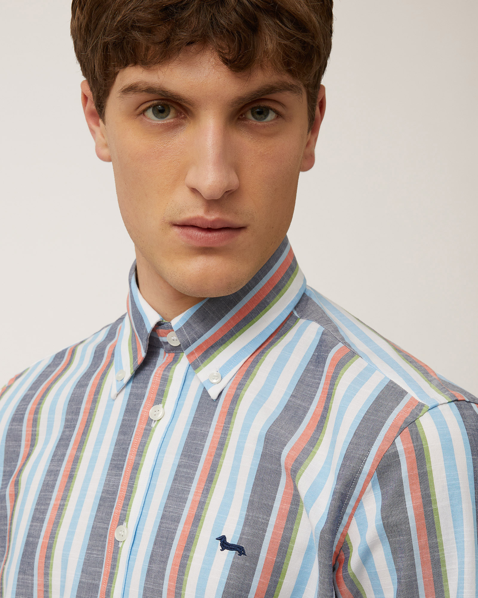 Linen Striped Shirt, Navy Blue, large image number 2