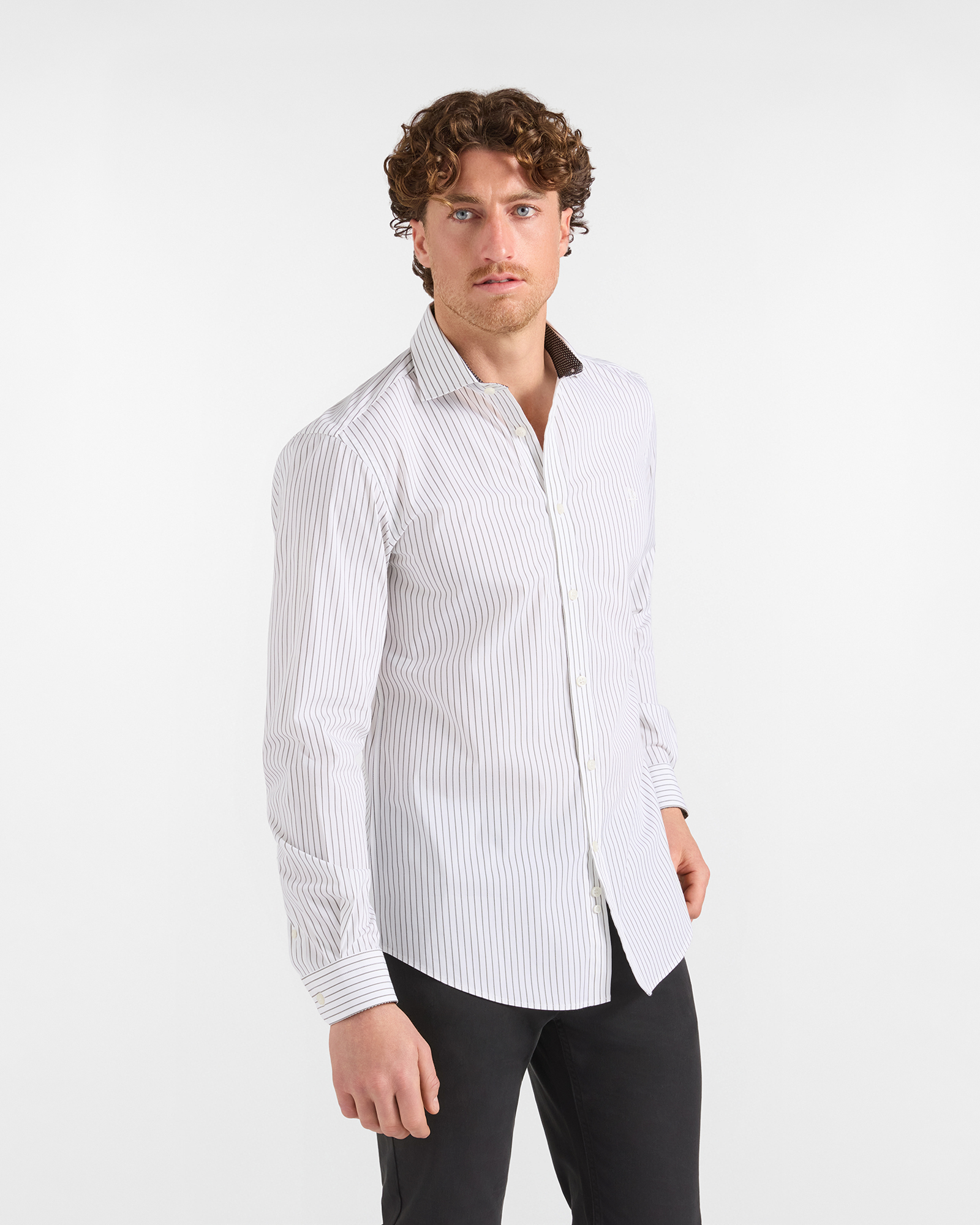 Camicia HBJ Uomo a righe Narrow Fit in cotone stretch bianco/verde