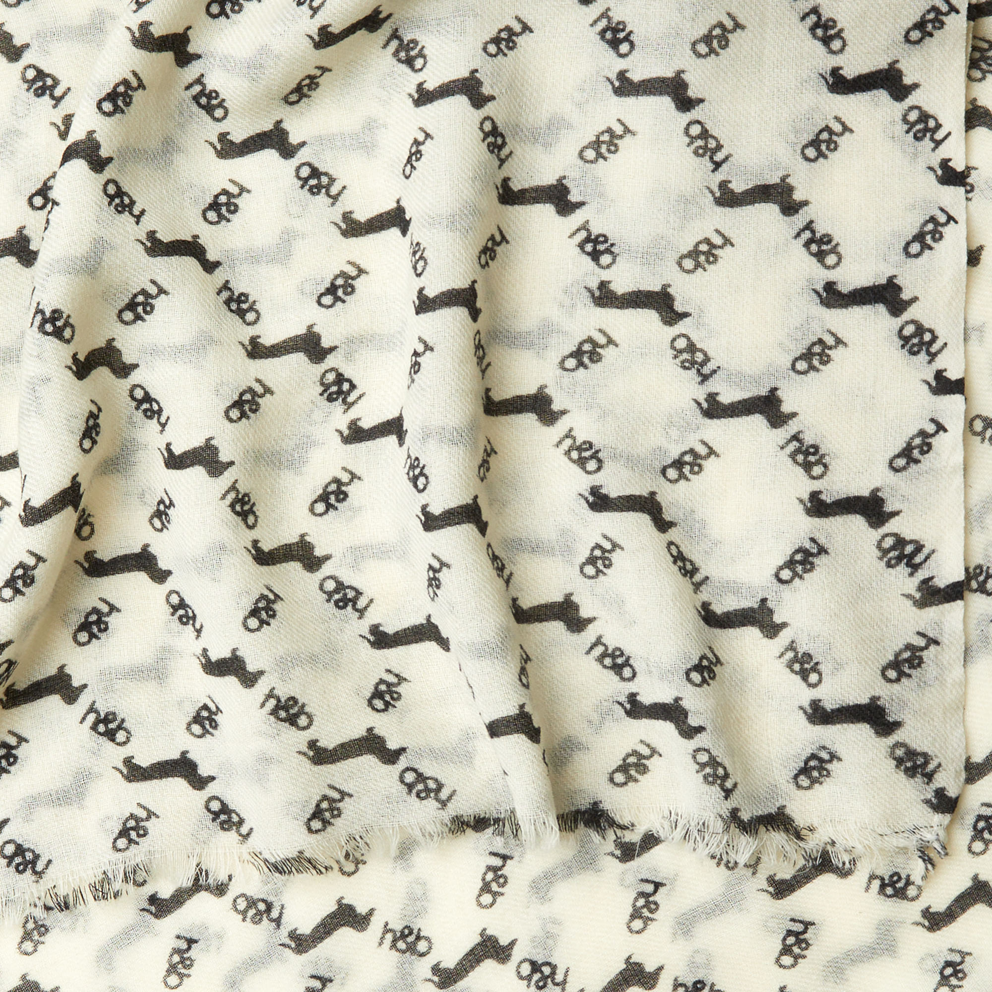 Wool Scarf With All-Over Logo Print, White, large image number 1