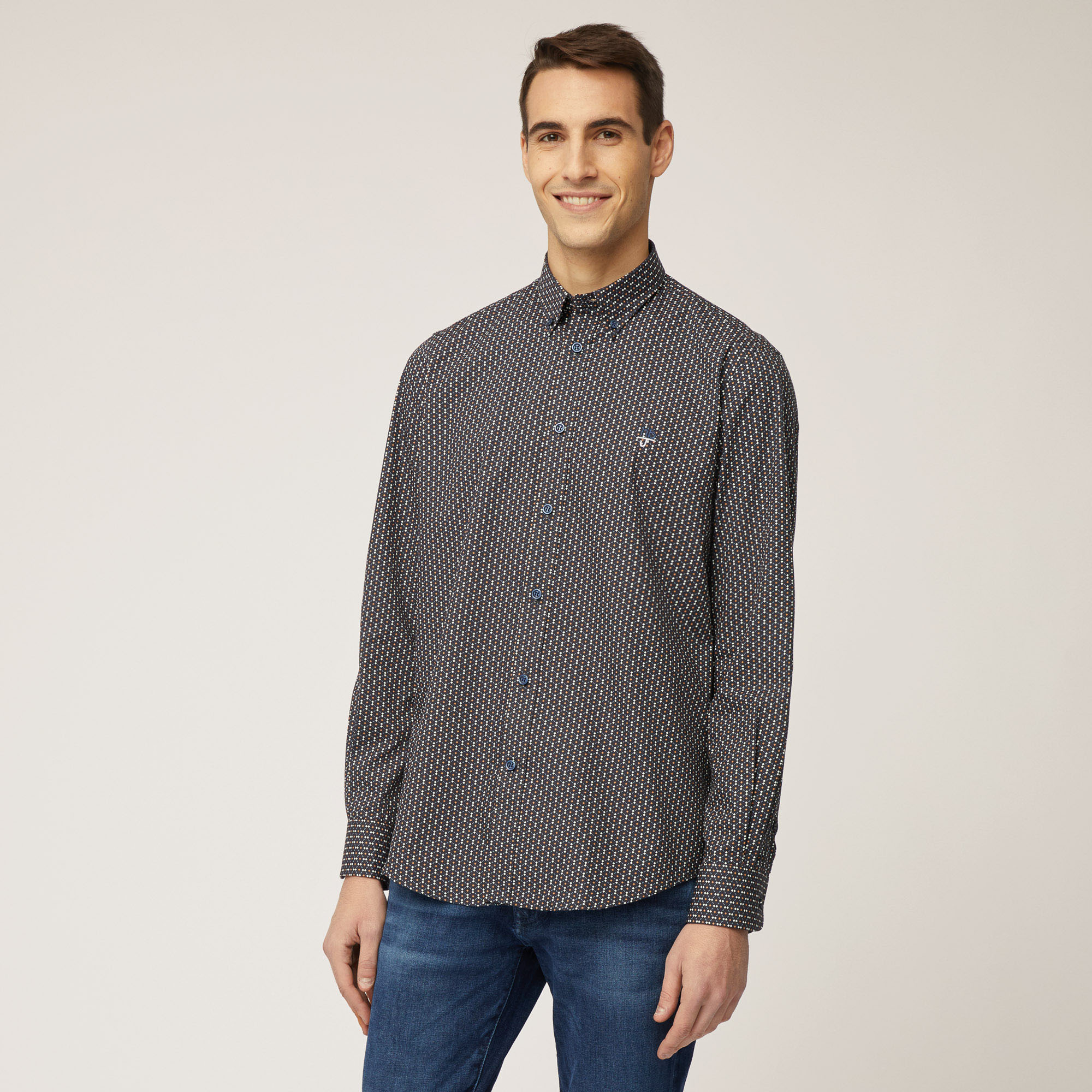 Camicia In Cotone Con Motivo  All-Over, Light Blue, large image number 0