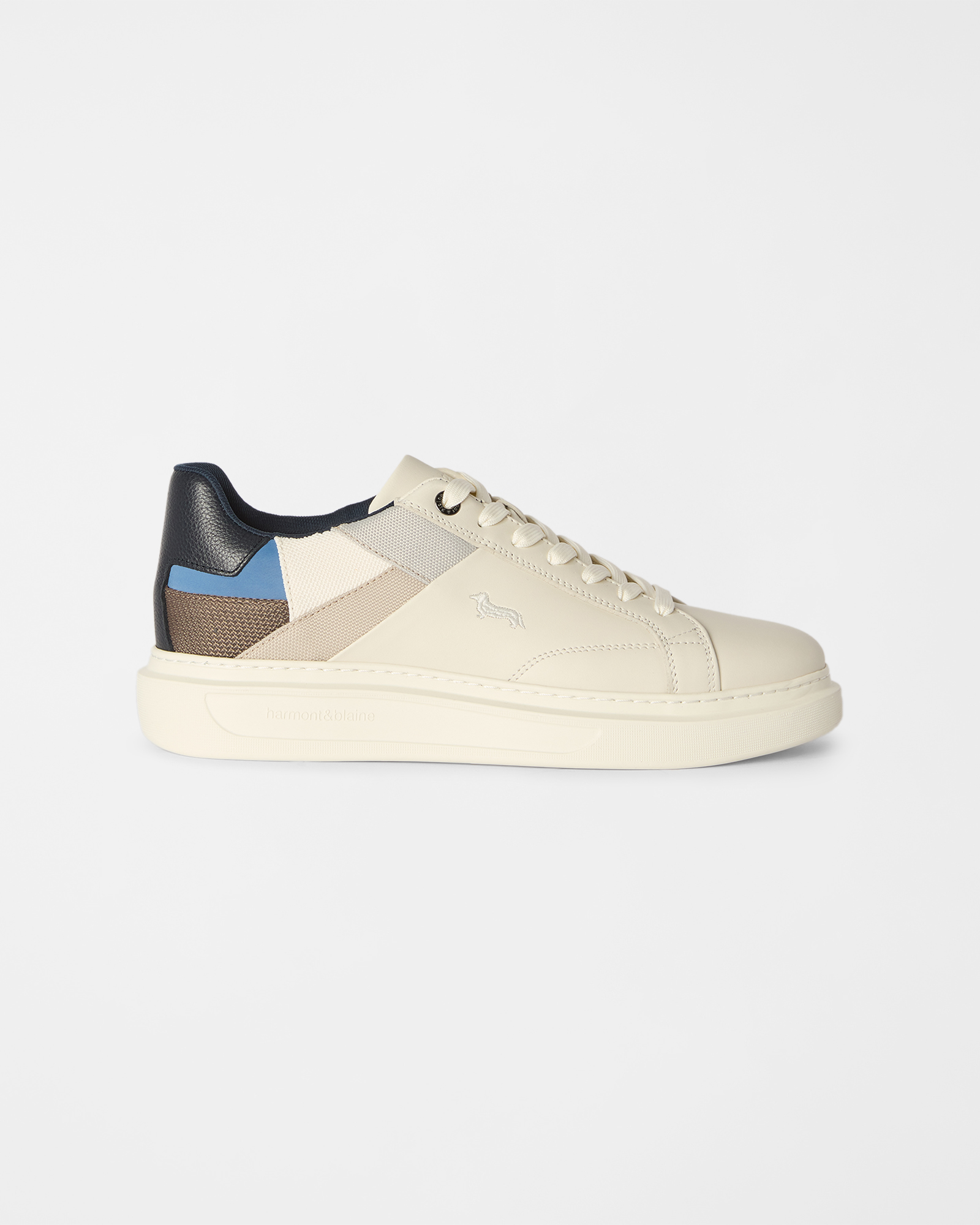 Men's gray leather sneakers with technical inserts