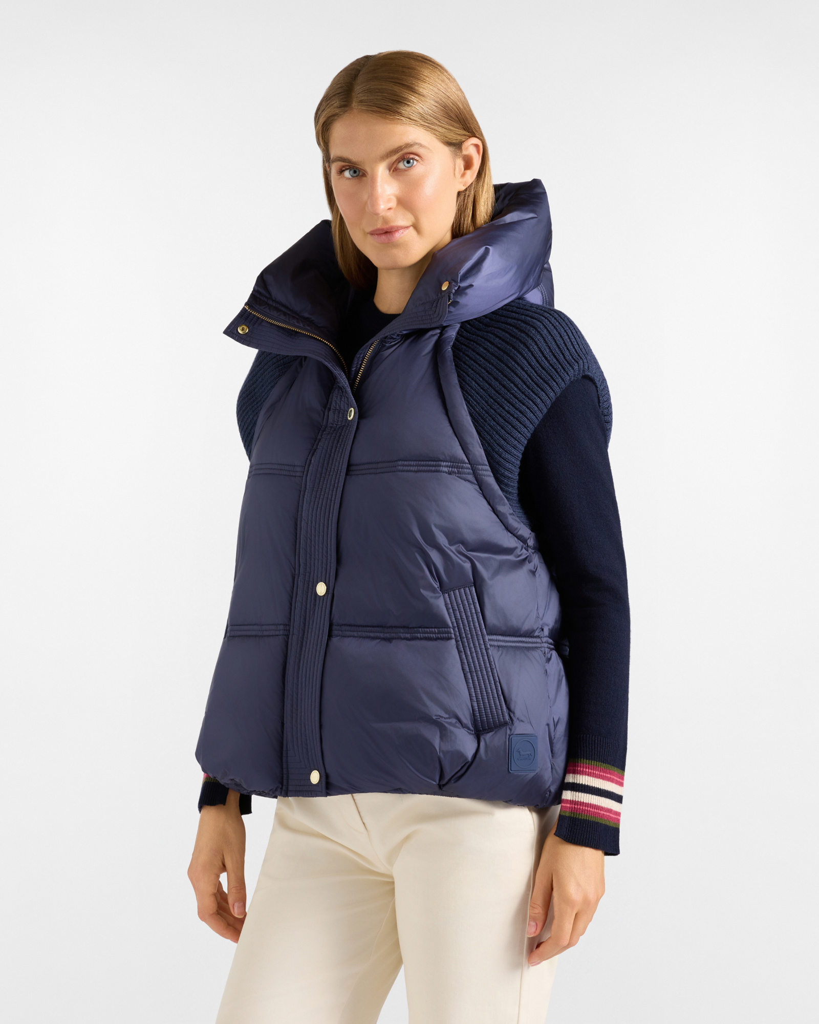 Women's blue Oversize nylon hooded vest