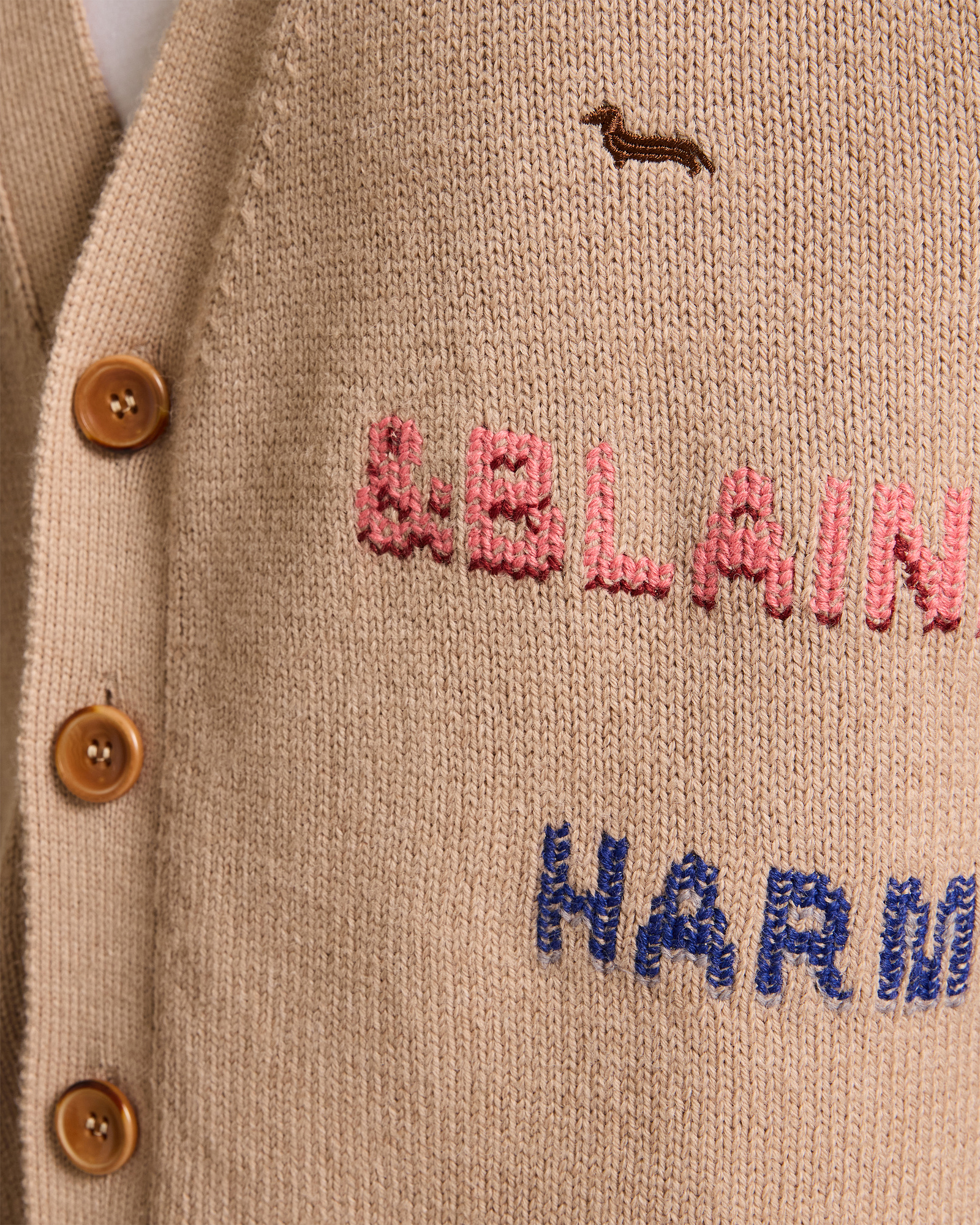 Cardigan with Lettering Embroidery, Leather, large image number 2