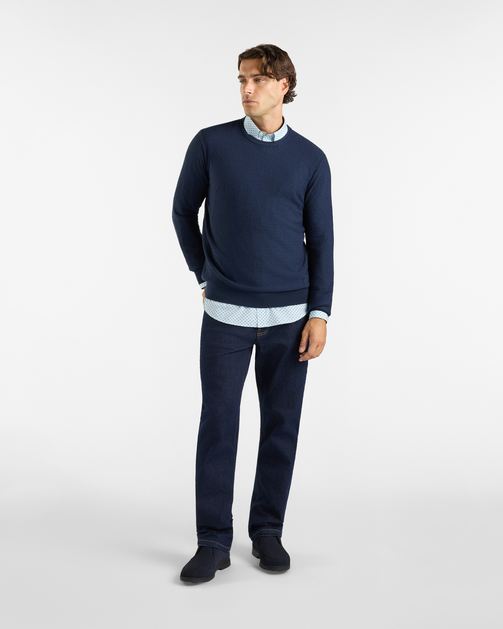 Maglia girocollo HBJ Uomo in pura lana, BLU SCURO, large