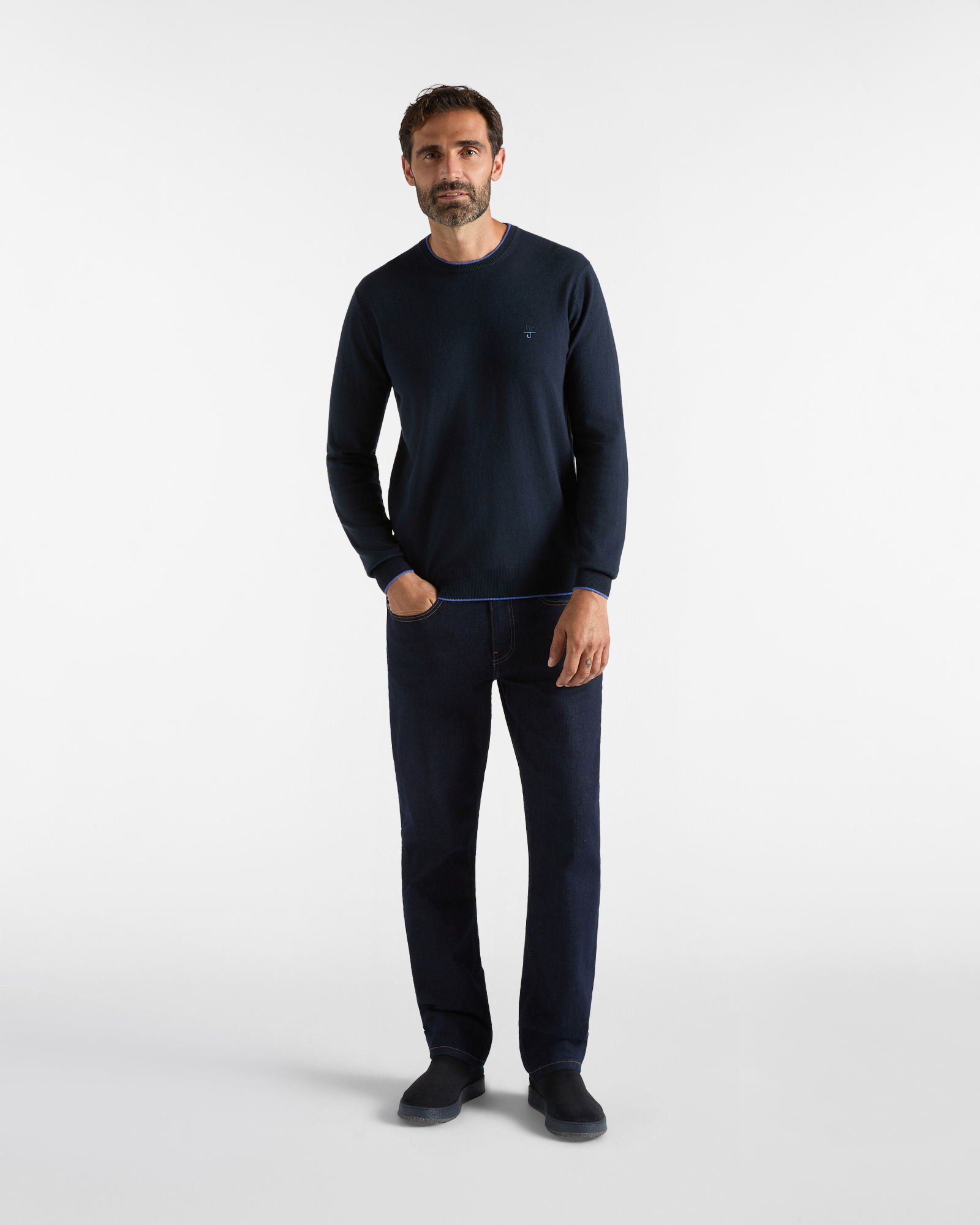 Maglia Girocollo HBJ Uomo in misto lana e cashmere, BLU SCURO, large
