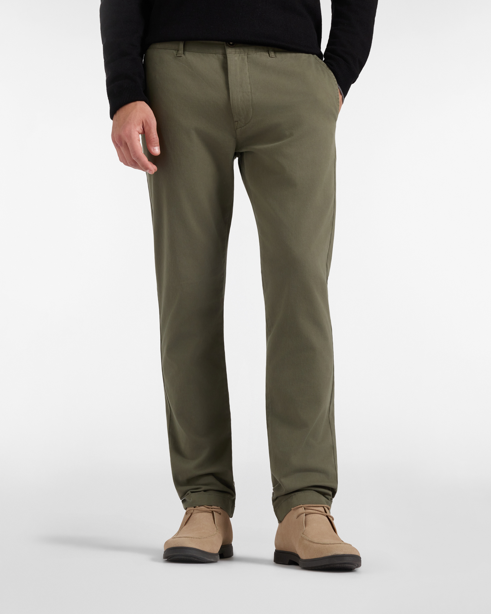 Pantalone Chino HBJ Uomo Narrow Fit in Gabardina di Cotone Stretch, VERDE, large