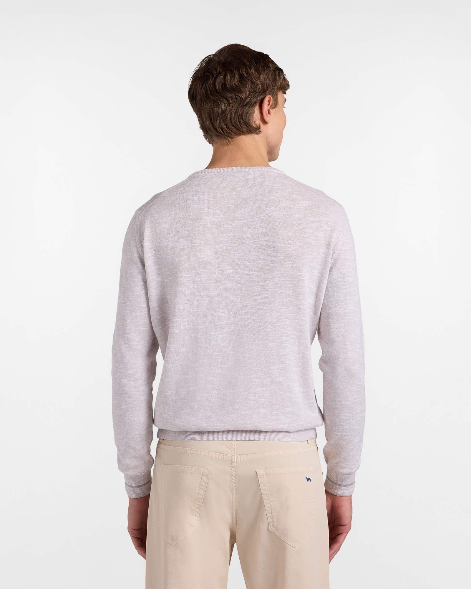 Men's cotton-linen blend crew neck pullover with tweed effect, White, large image number 1