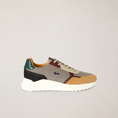Leather And Fabric Sneakers With Contrasting Inserts
