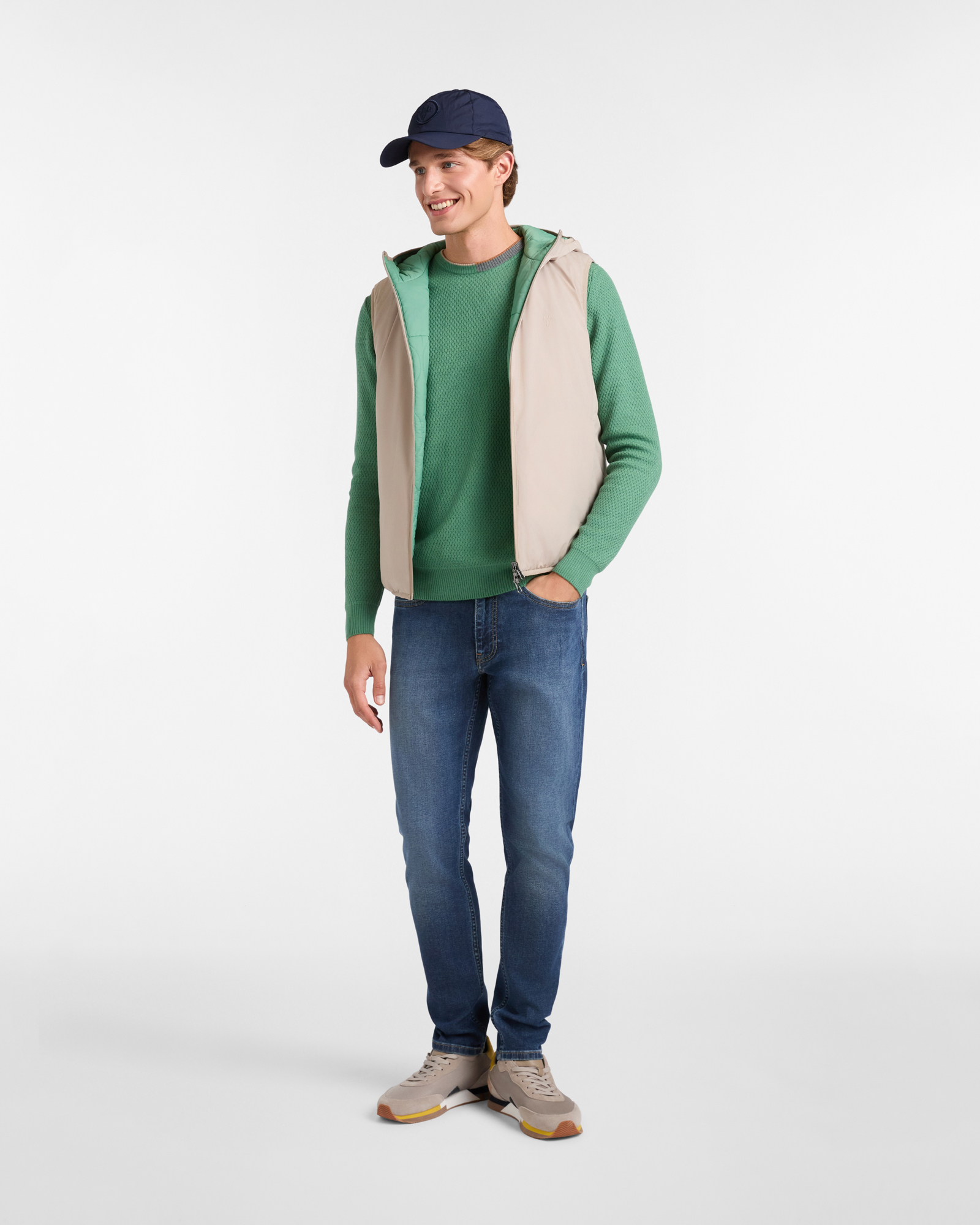 Crewneck Sweater with Contrast Elbow Patches, Light Green, large image number 3