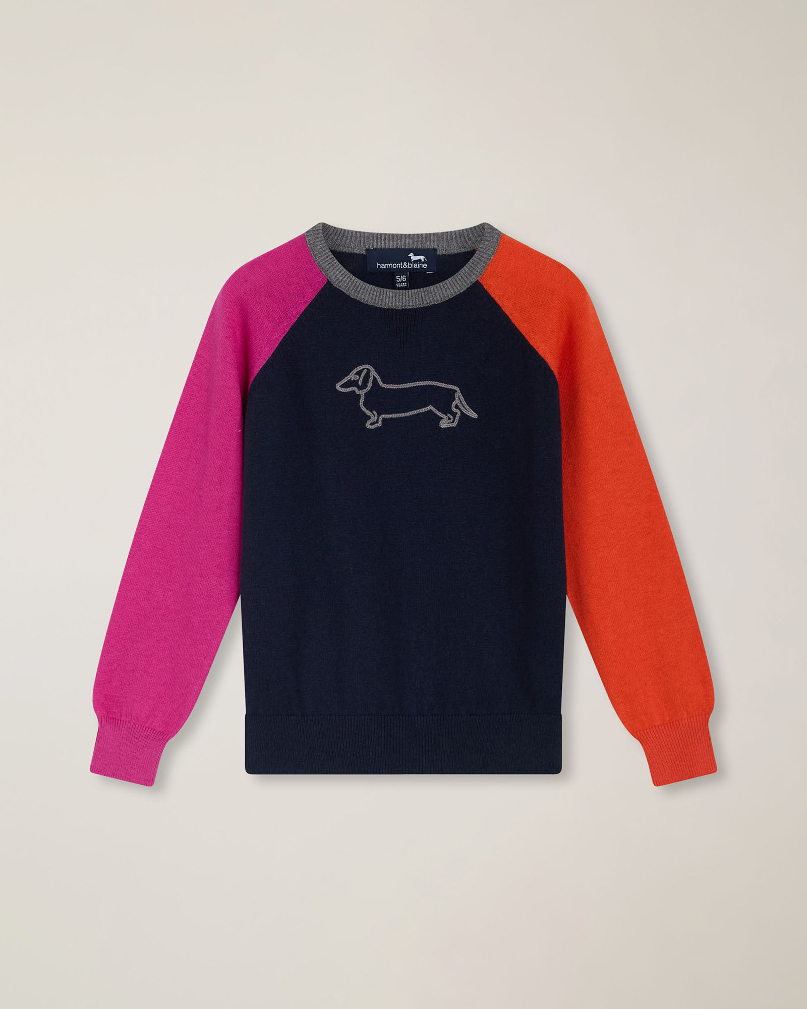 Crewneck sweater with raglan sleeves & front embroidery