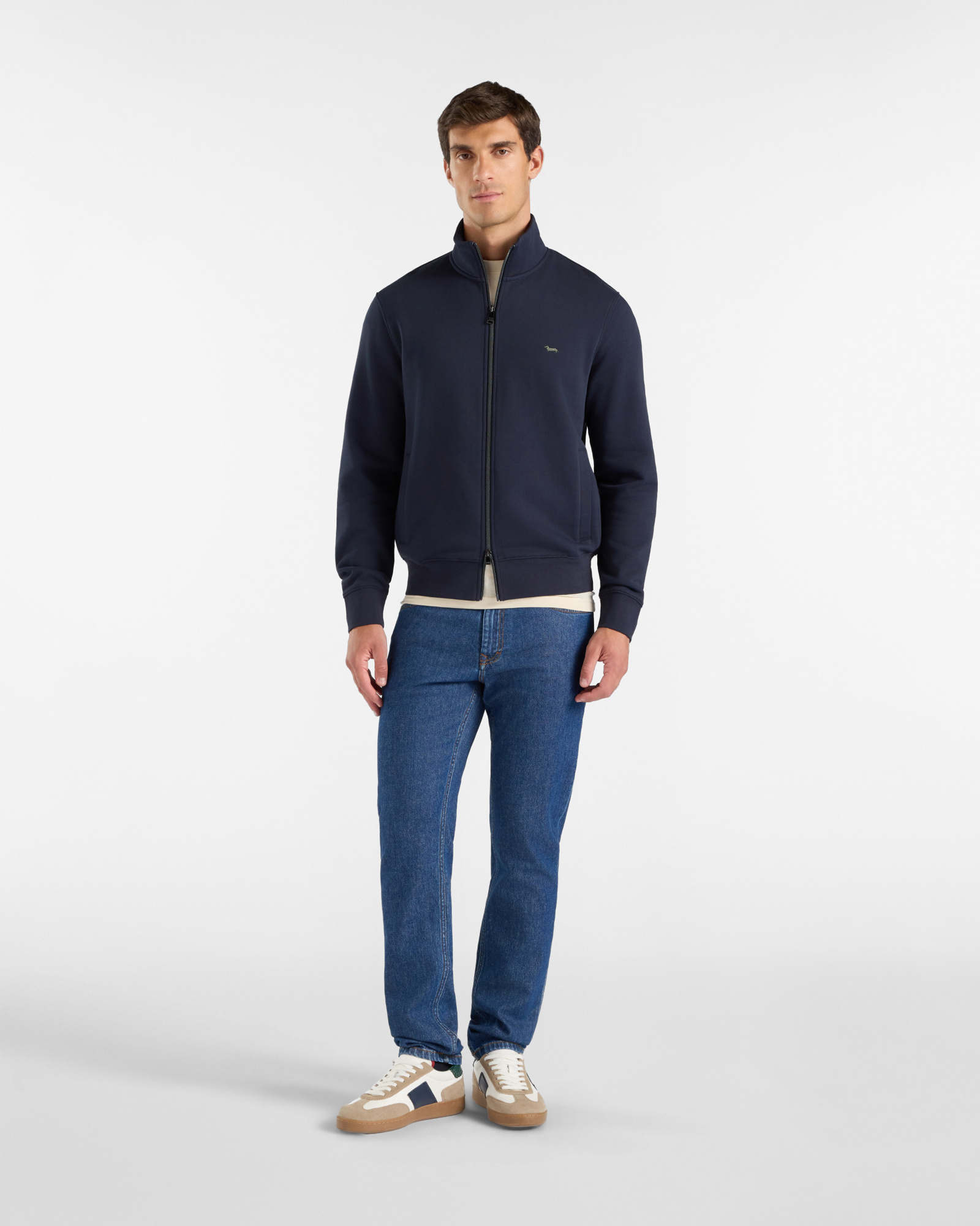Sudadera para hombre con cremallera completa  con cuello alto y bolsillos en costura, AZUL MARINO, large image number 3