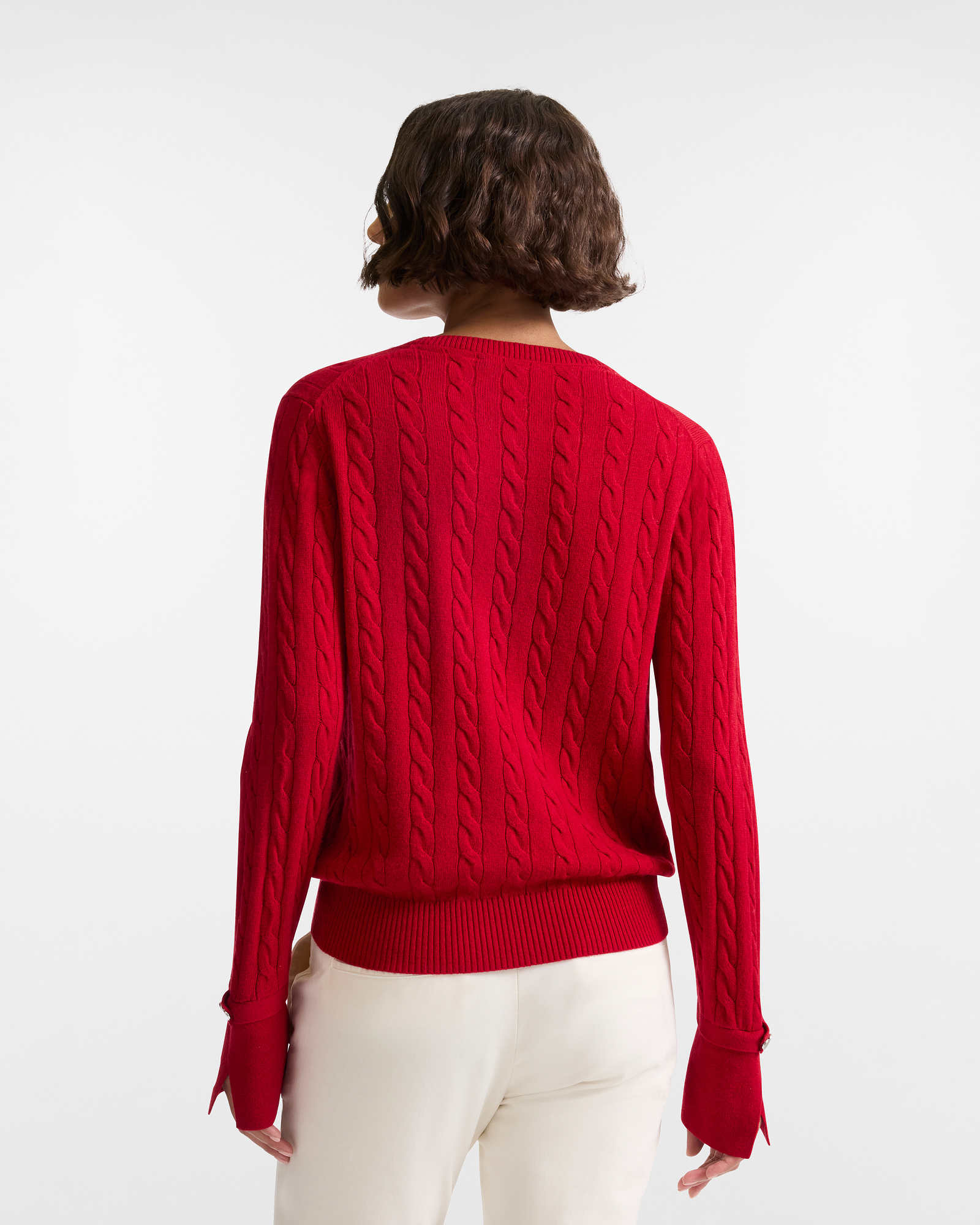 V-Neck Cable Knit Pullover, Purple, large image number 1
