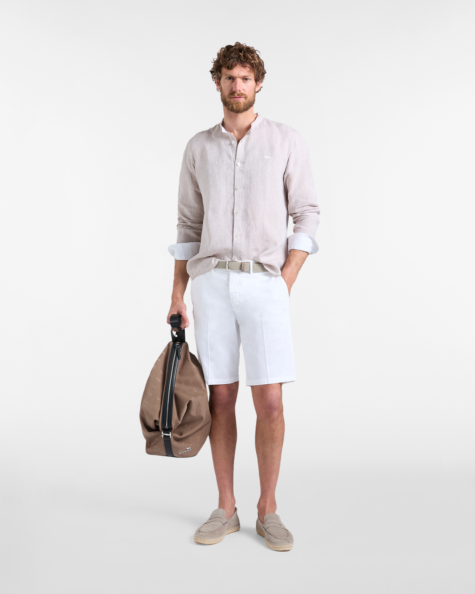 Linen shirt with mandarin collar, Beige, large image number 3