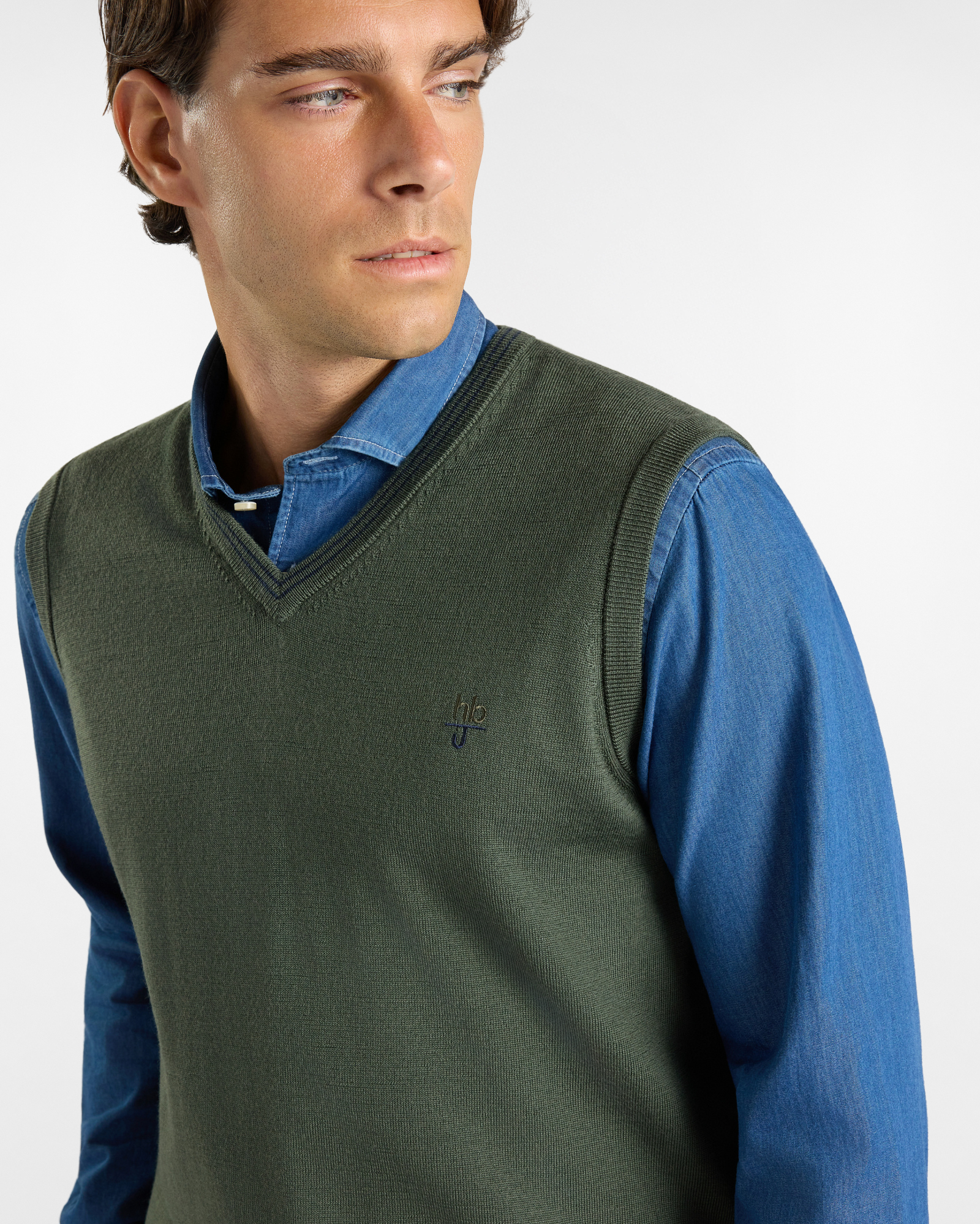 Gilet in maglia HBJ Uomo in pura lana, VERDE, large