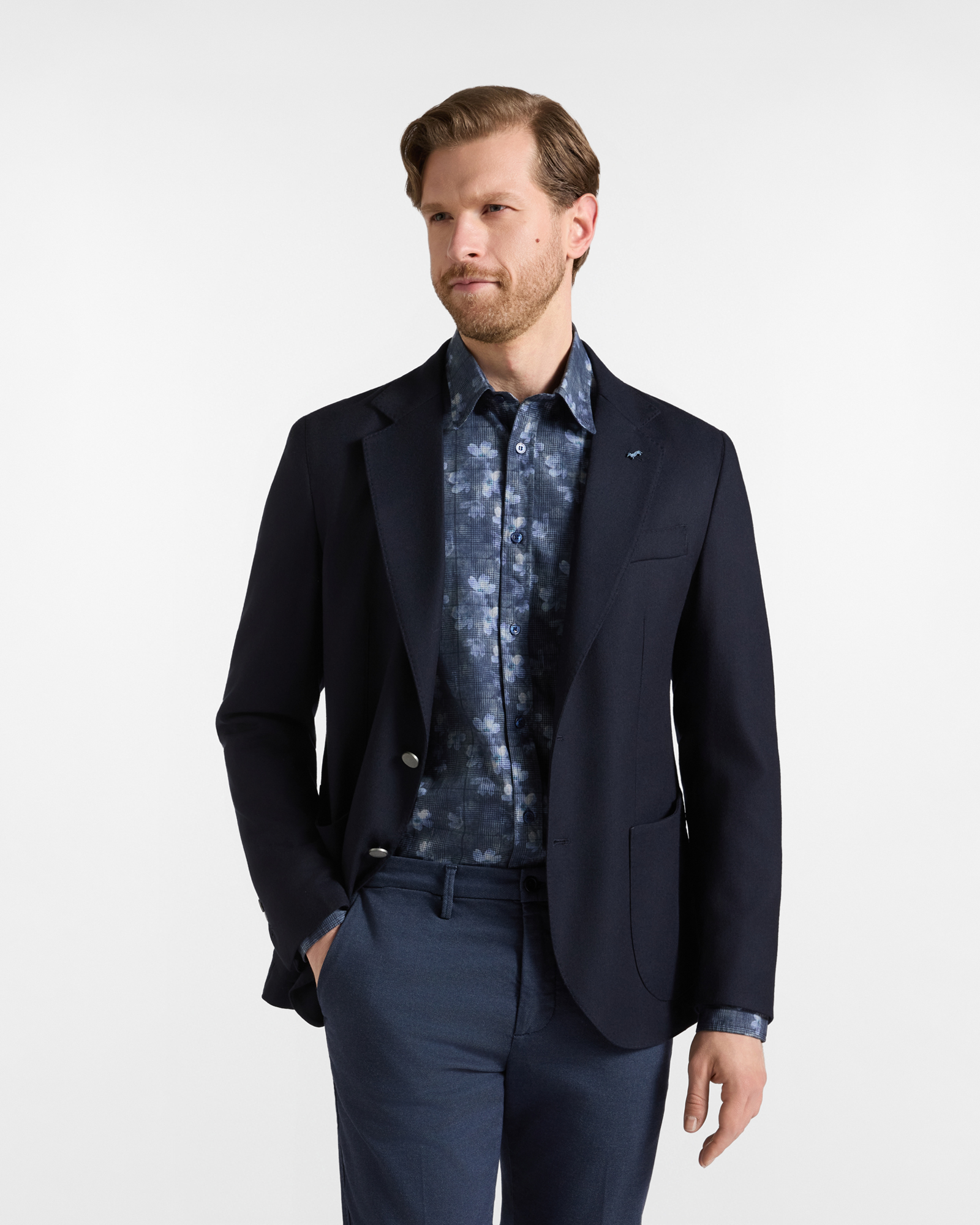 Men's navy blue Made-in-Italy pure wool blazer