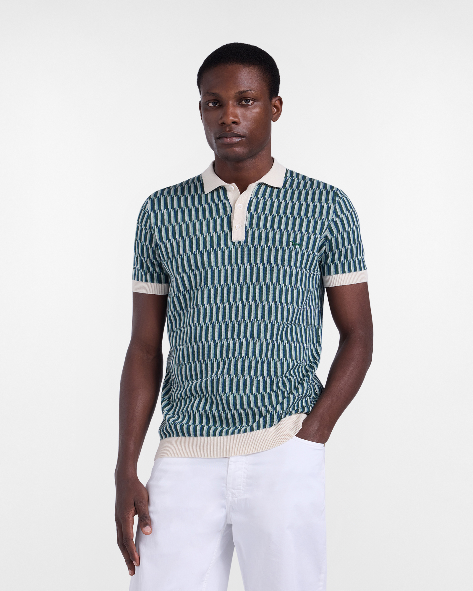 Geometric jacquard knit polo shirt