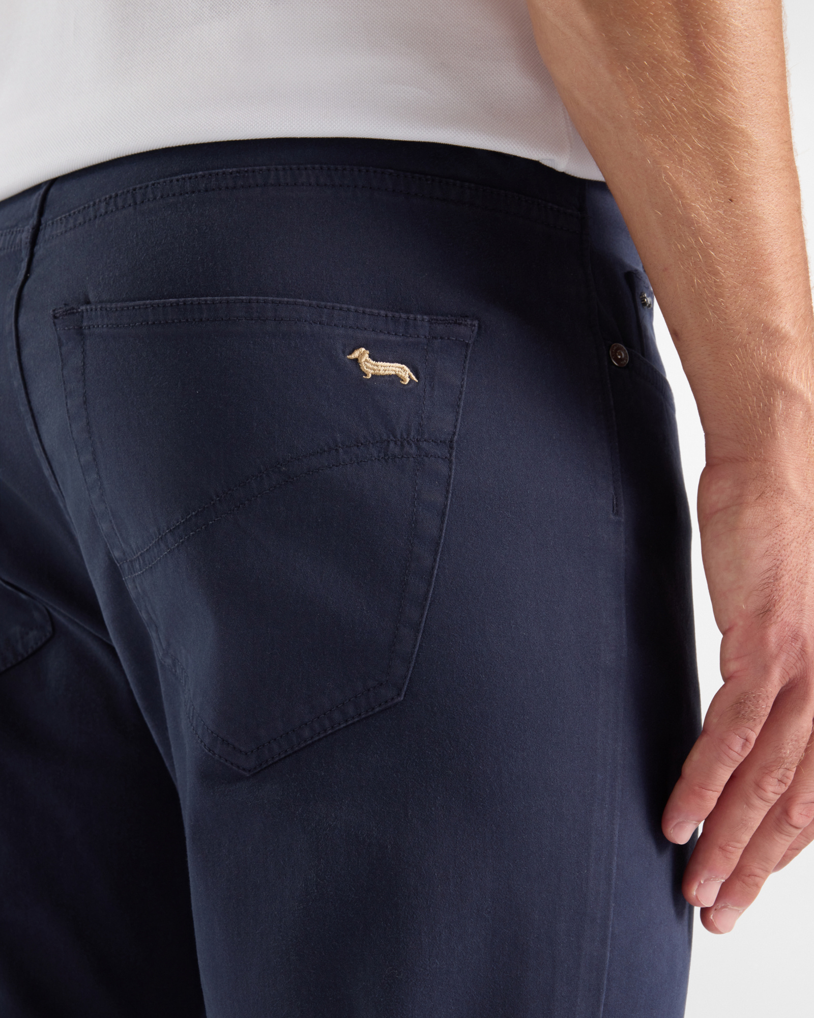 Men&rsquo;s narrow-fit stretch cotton 5-pocket jeans, NAVY BLUE, large