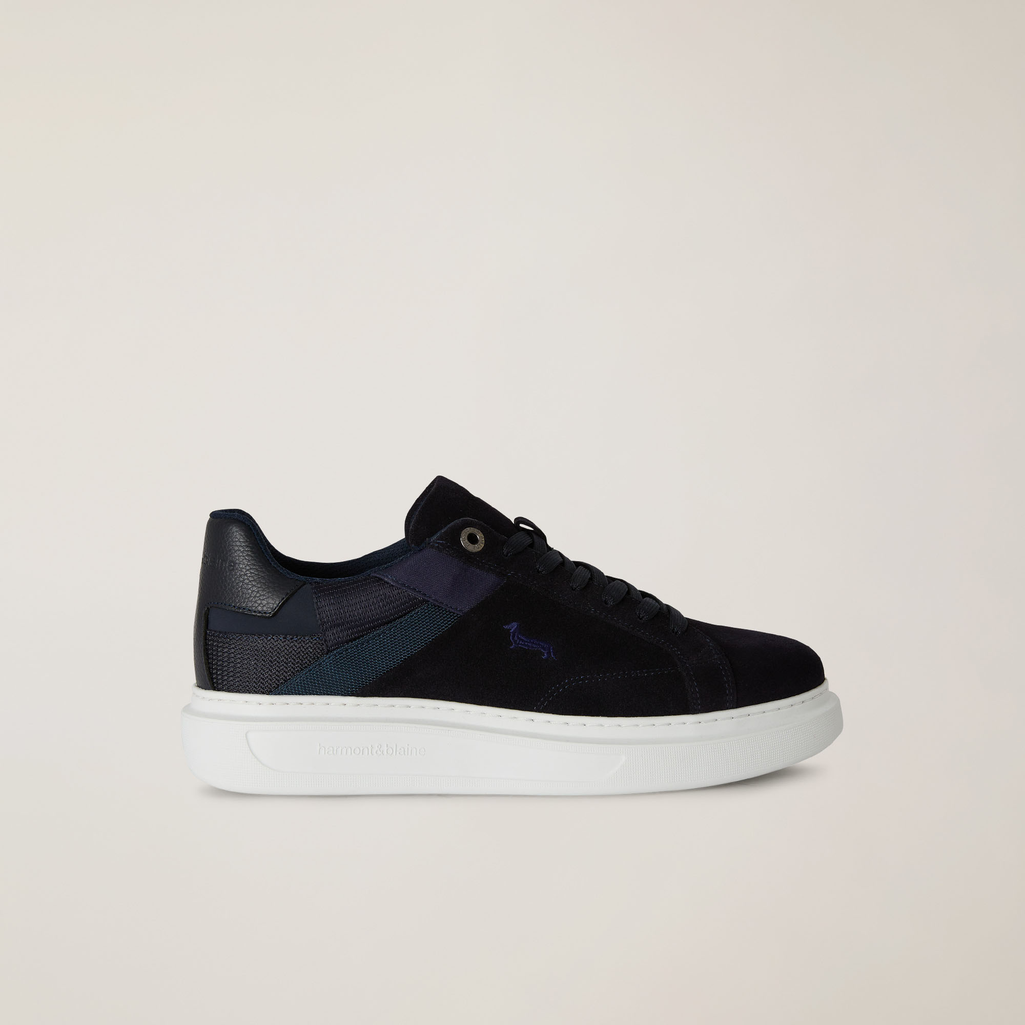 Genuine Leather And Fabric Sneakers, Blue, large image number 0