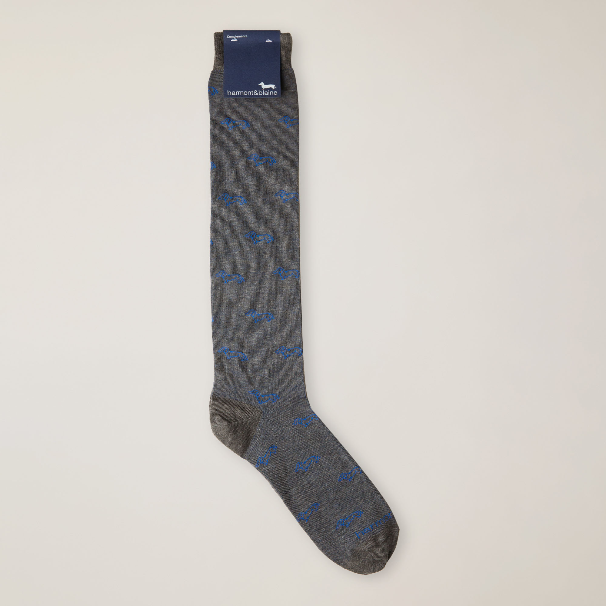 Long Socks With Dachshund Motif All Over, Gray, large image number 0