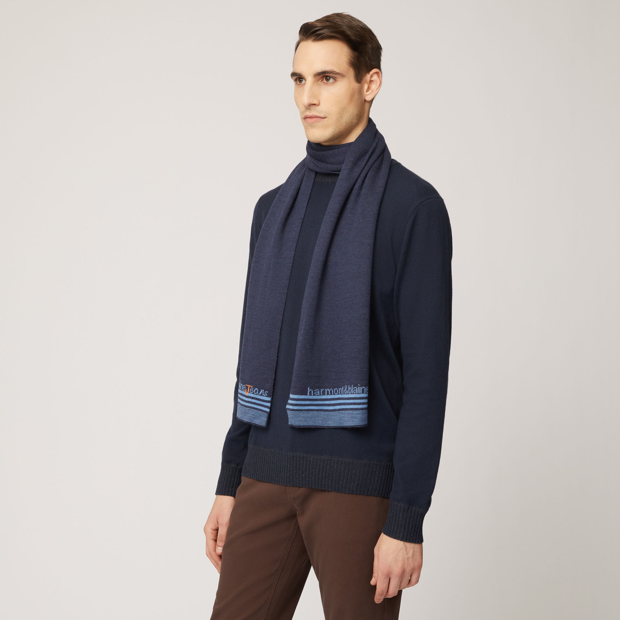 Sciarpa In Misto Lana Con Lettering E Righe, Light Blue, large image number 2