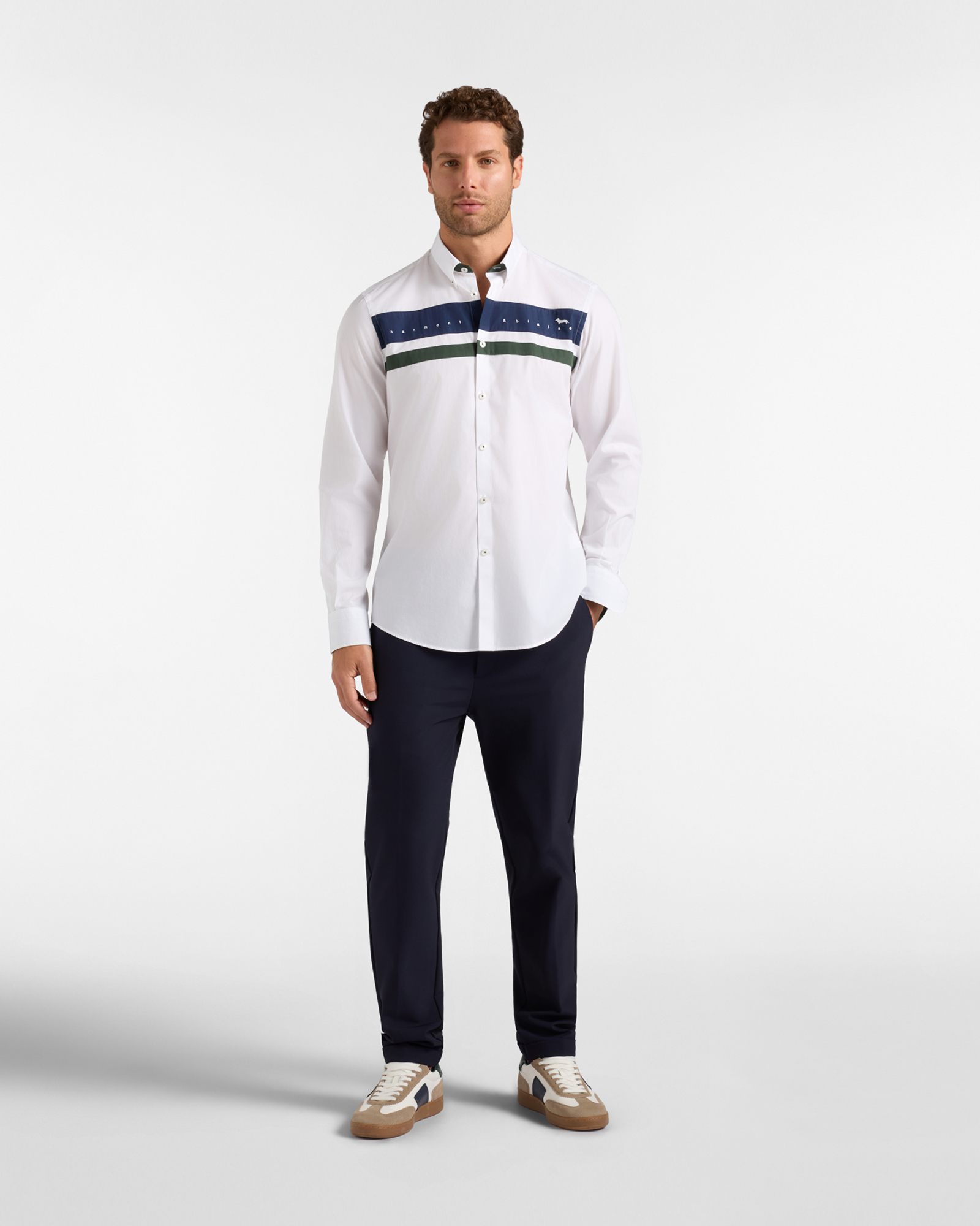 Men's regular-fit  peach poplin shirt with logo, WHITE, large image number 3