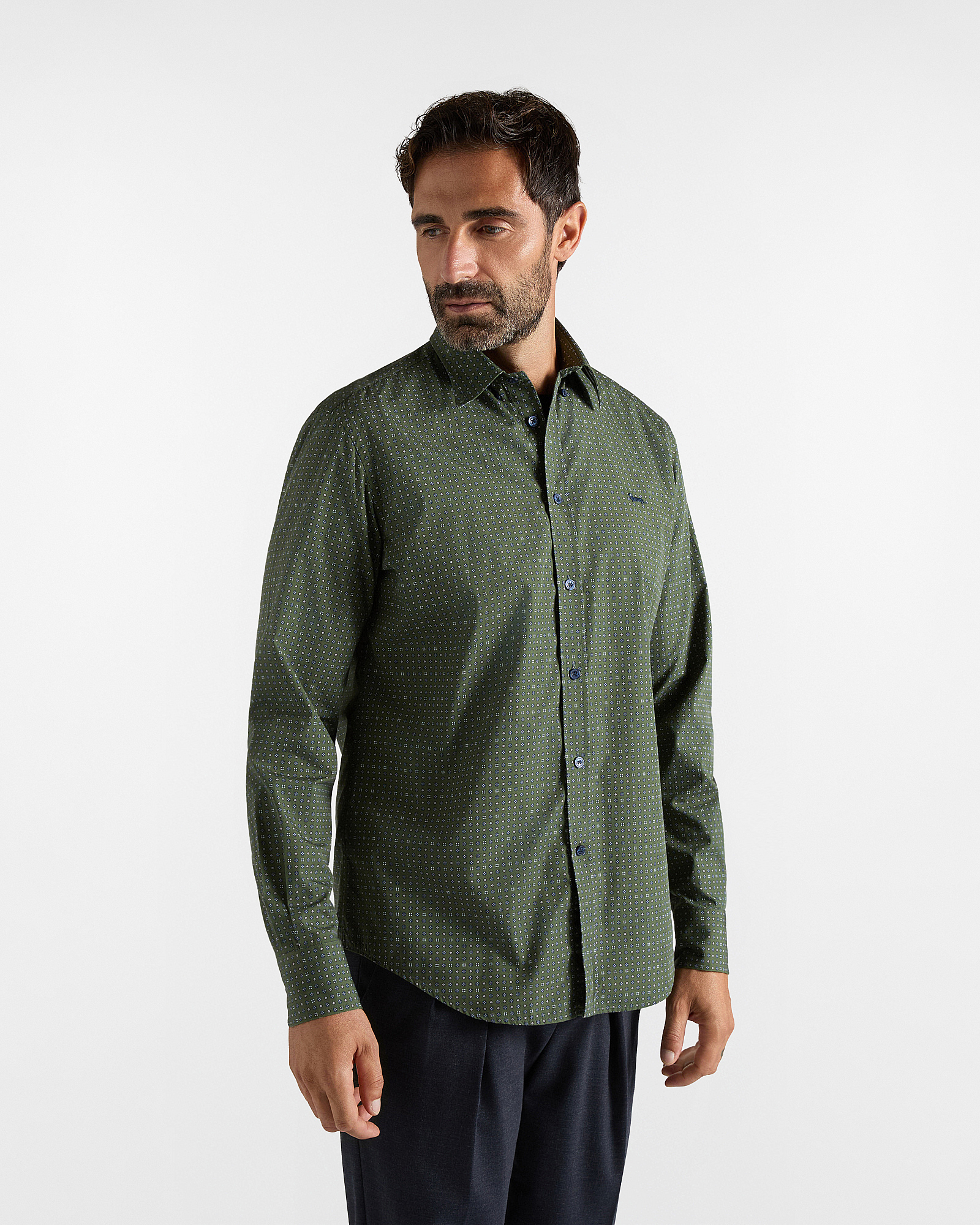 Men's regular-fit shirt with micro-tie print, SPORT GREEN, large