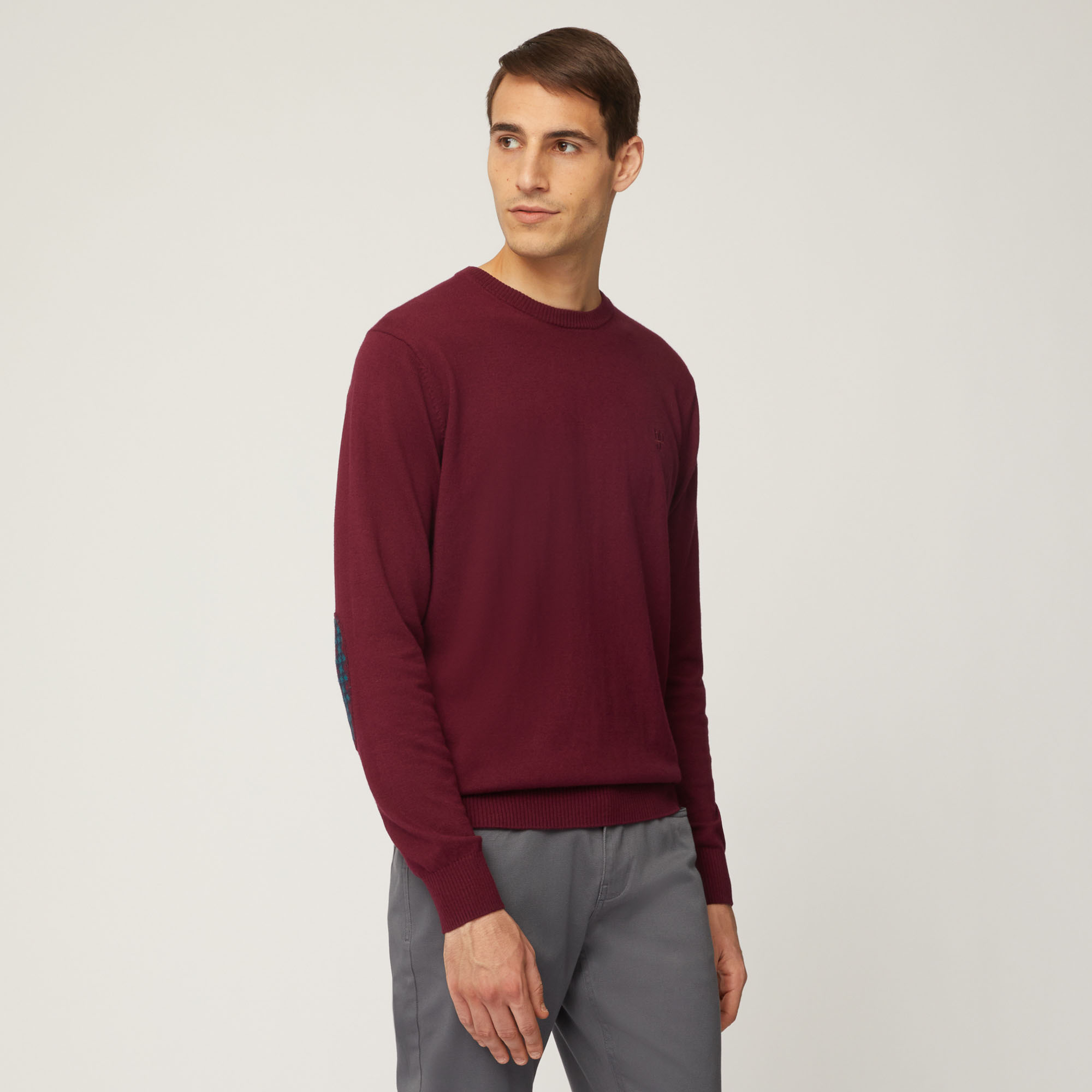 Pullover Girocollo Con Toppe Sui Gomiti, Rosso Scuro, large image number 0