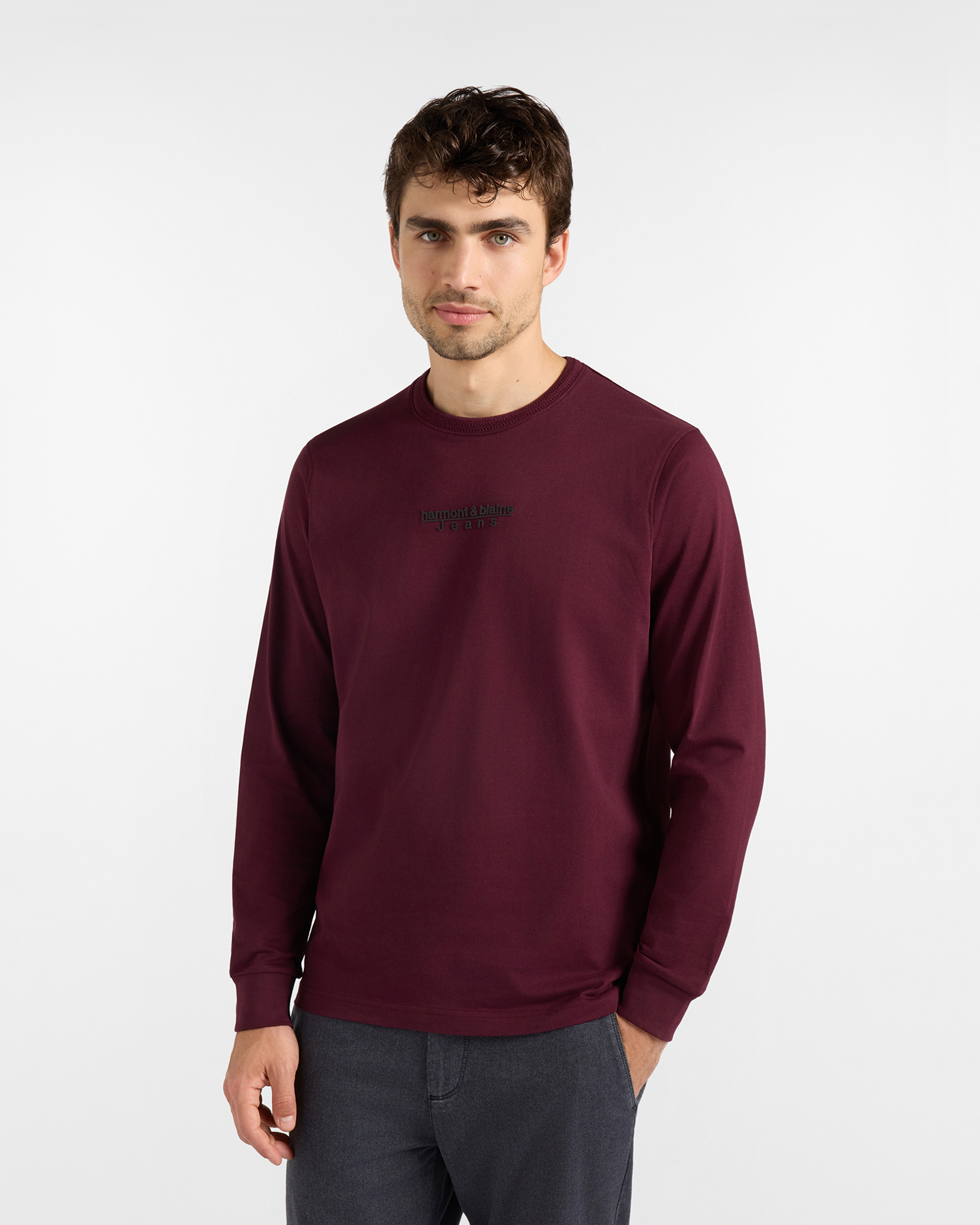 T-shirt HBJ Uomo a Manica Lunga in Puro Cotone Prugna