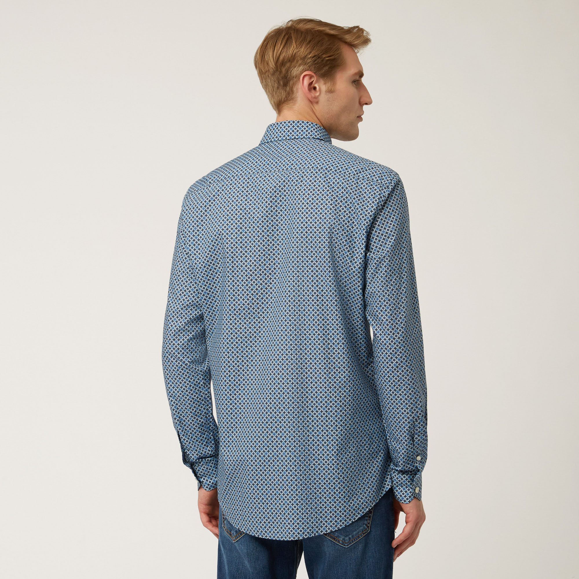 Camicia In Cotone Con Fantasia All-Over, Blu Chiaro, large image number 1