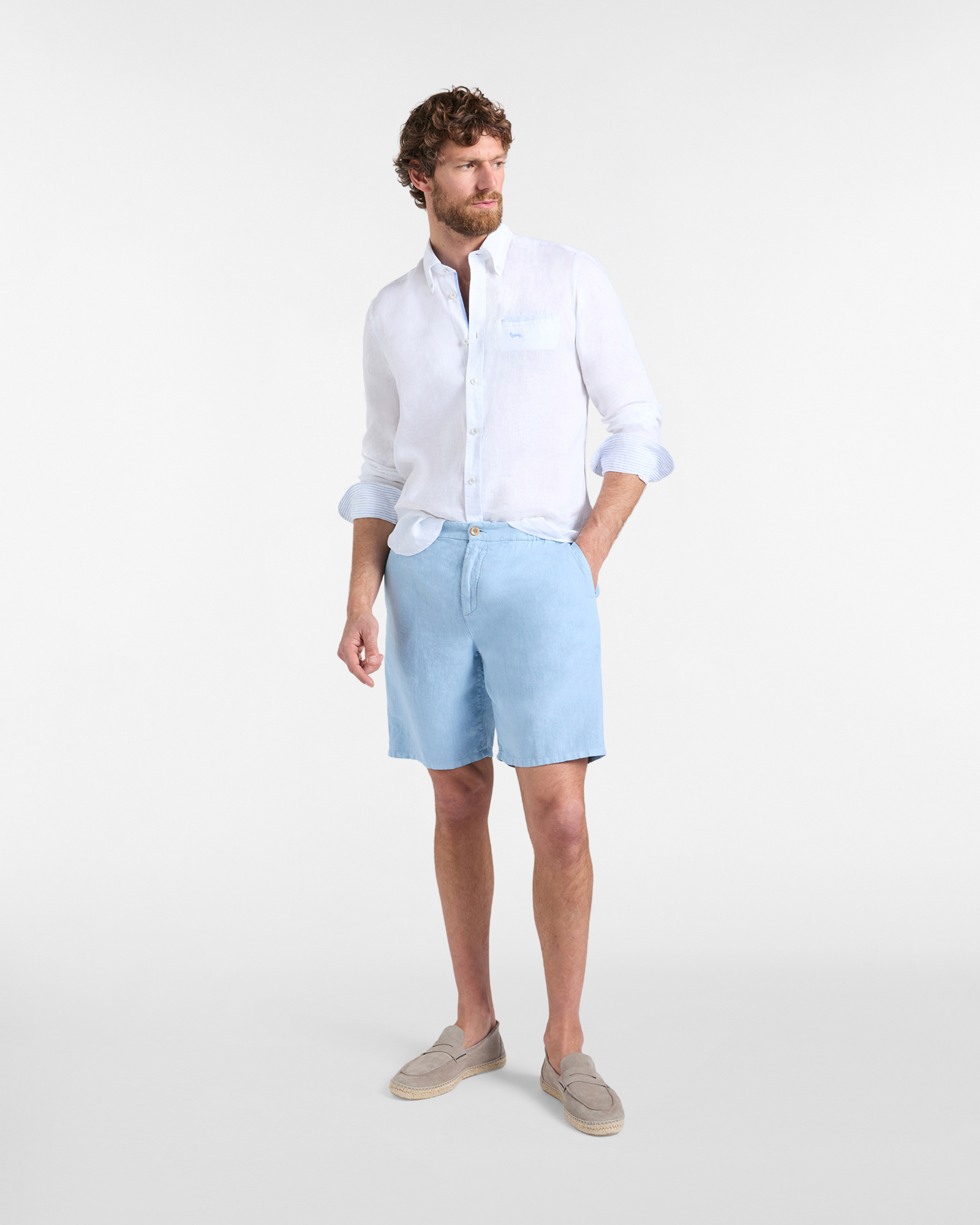 Men's Postcard capsule linen Bermuda shorts, Blue, large image number 3
